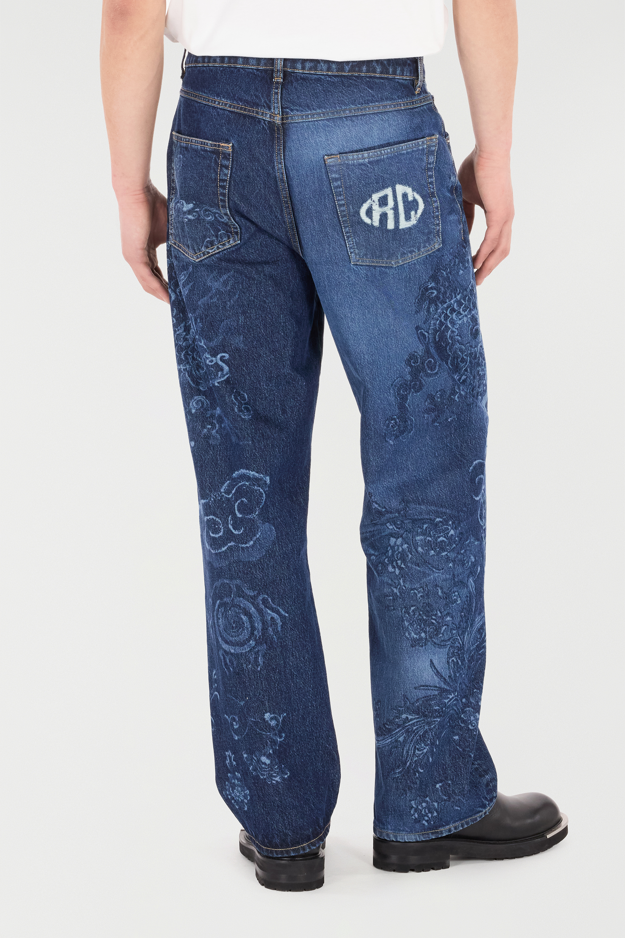 Roberto Cavalli Jeans With Dragon And Floral Motif In Blue