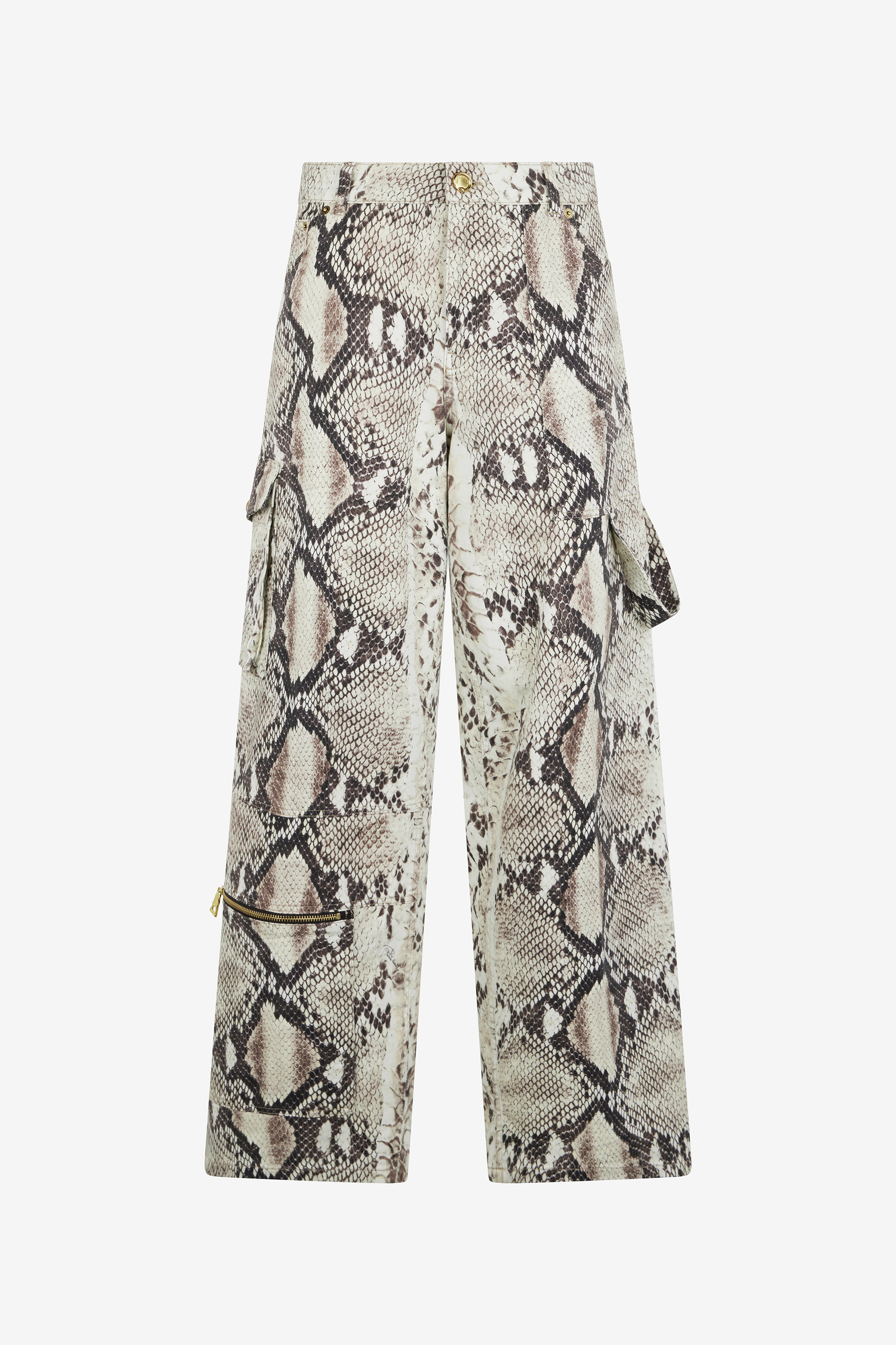 Roberto Cavalli Women's Light/Brown Rock Cargo Jeans With Python Print