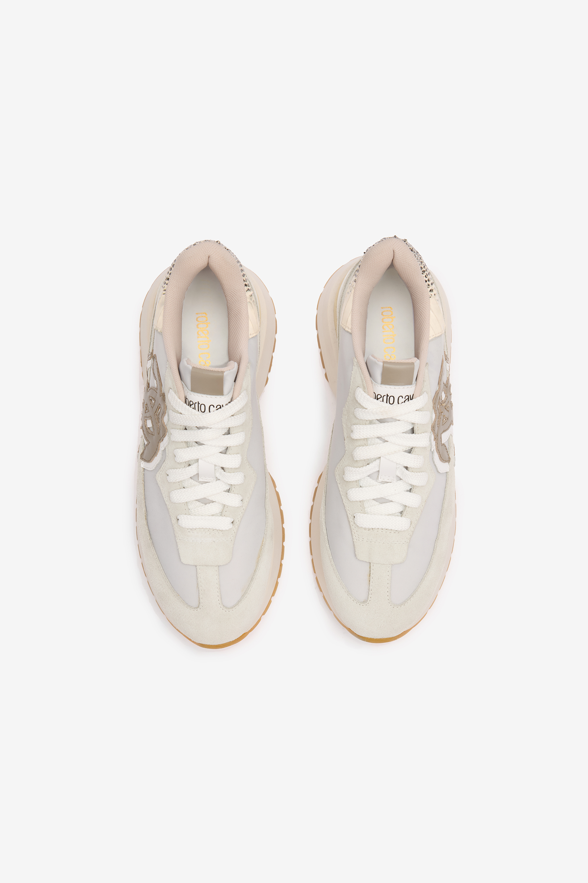 Roberto Cavalli Sneakers With Contrasting Back And Mirror Snake Monogram In White