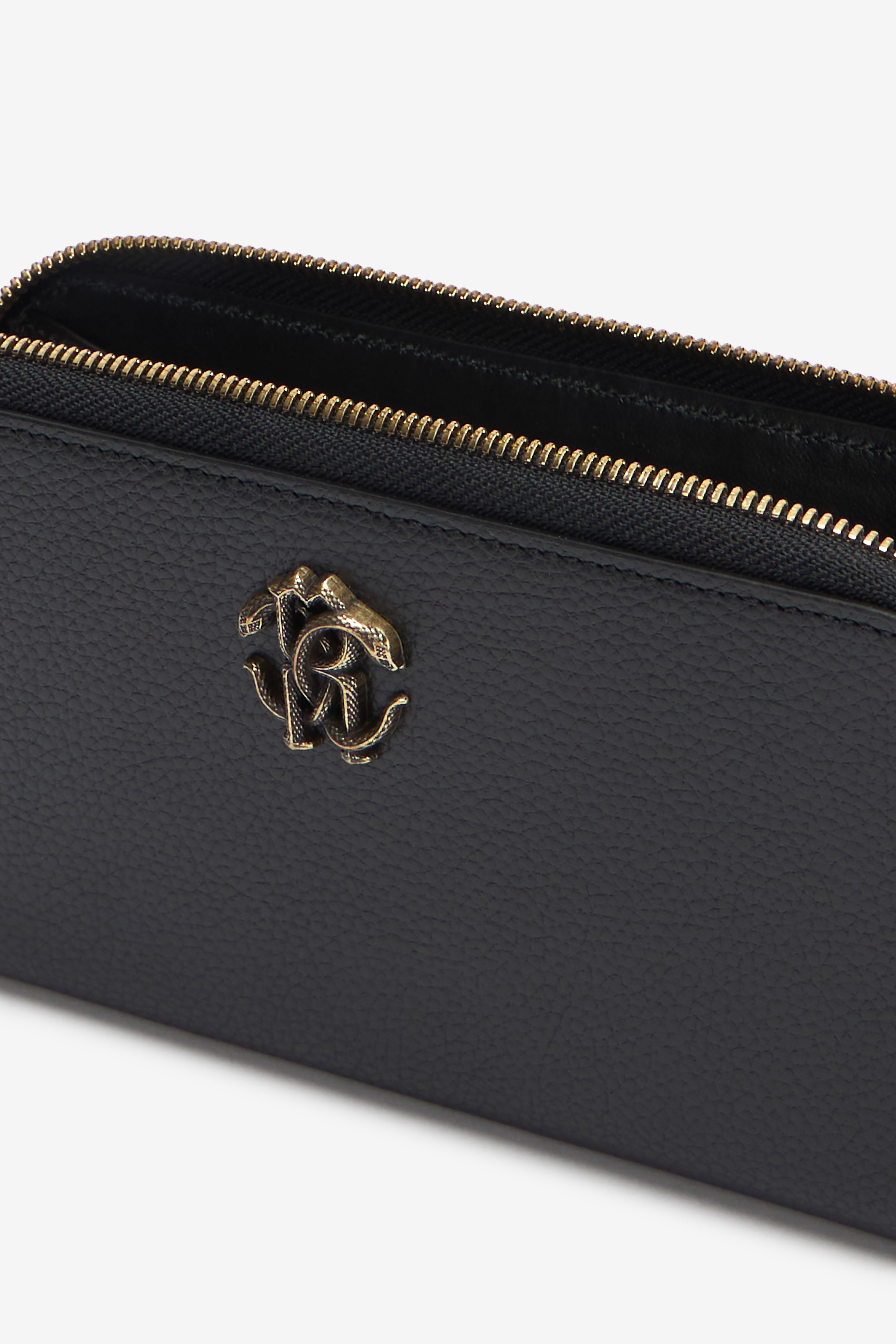 Roberto Cavalli Black Zip-around Wallet With Mirror Snake Monogram In Black