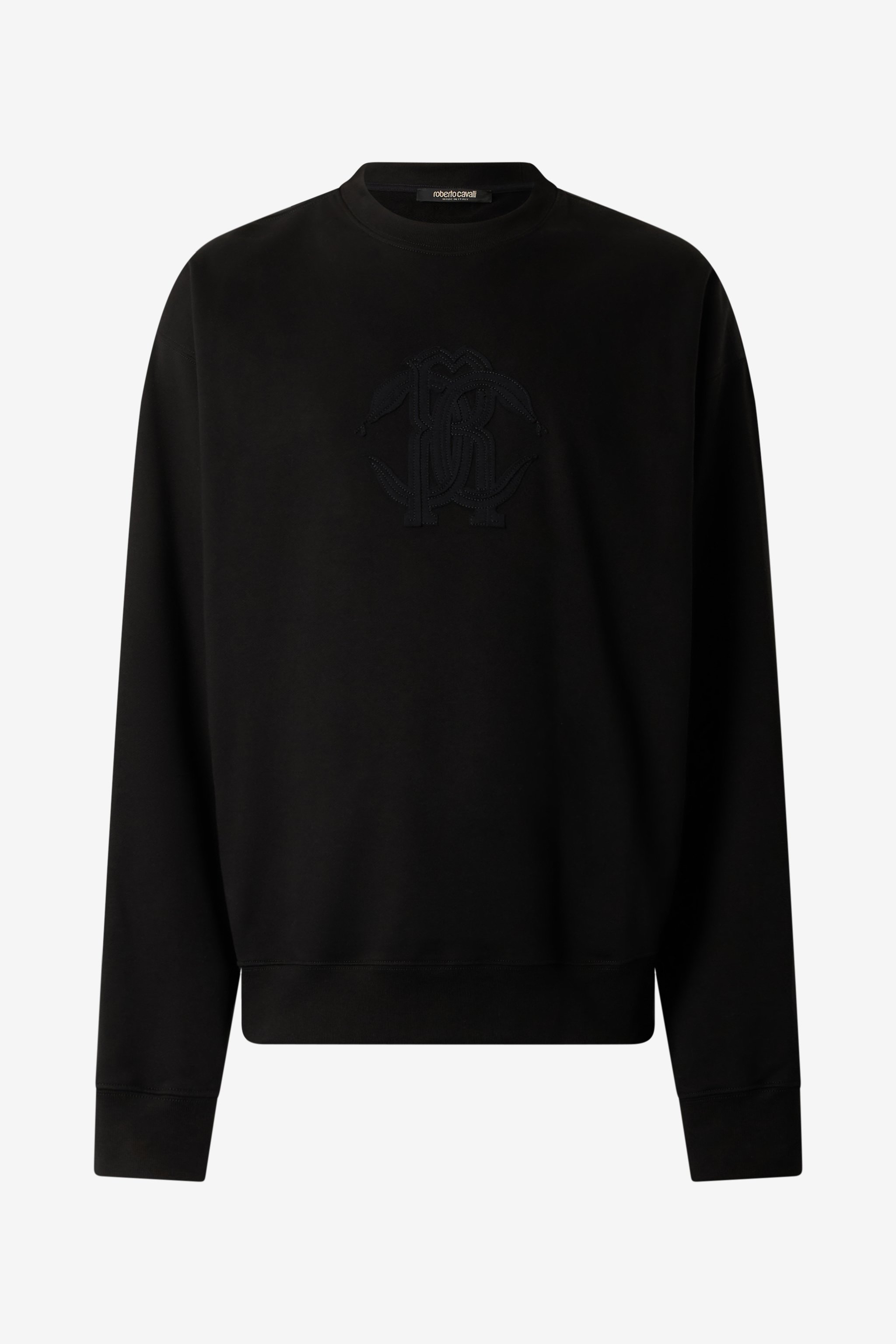 Roberto Cavalli Sweatshirt With Mirror Snake Monogram Embroidery In Black