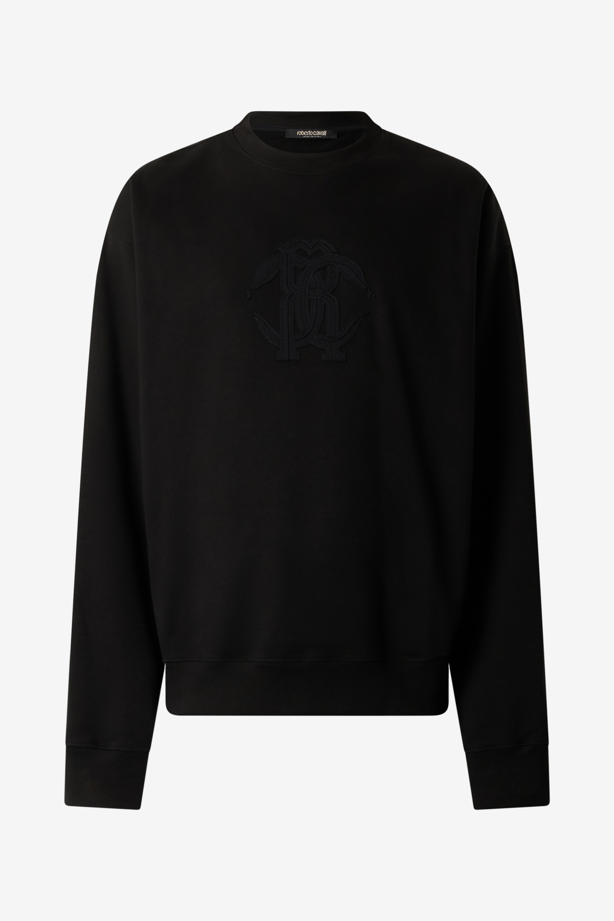 Roberto Cavalli Men's Black Sweatshirt With Mirror Snake Monogram Embroidery - Ready To Wear