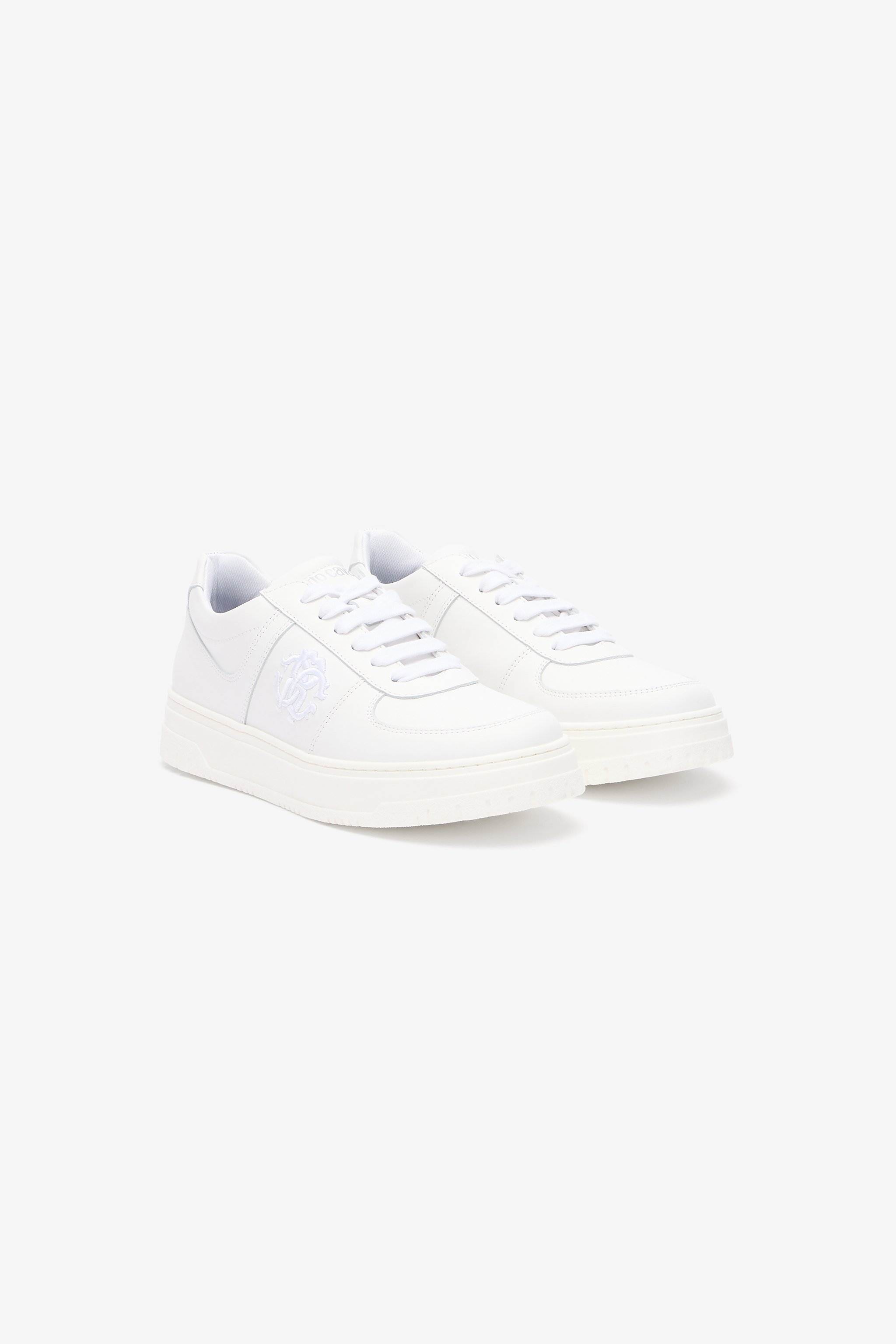 Roberto Cavalli White Sneaker With Embroidered Monogram Rc In White