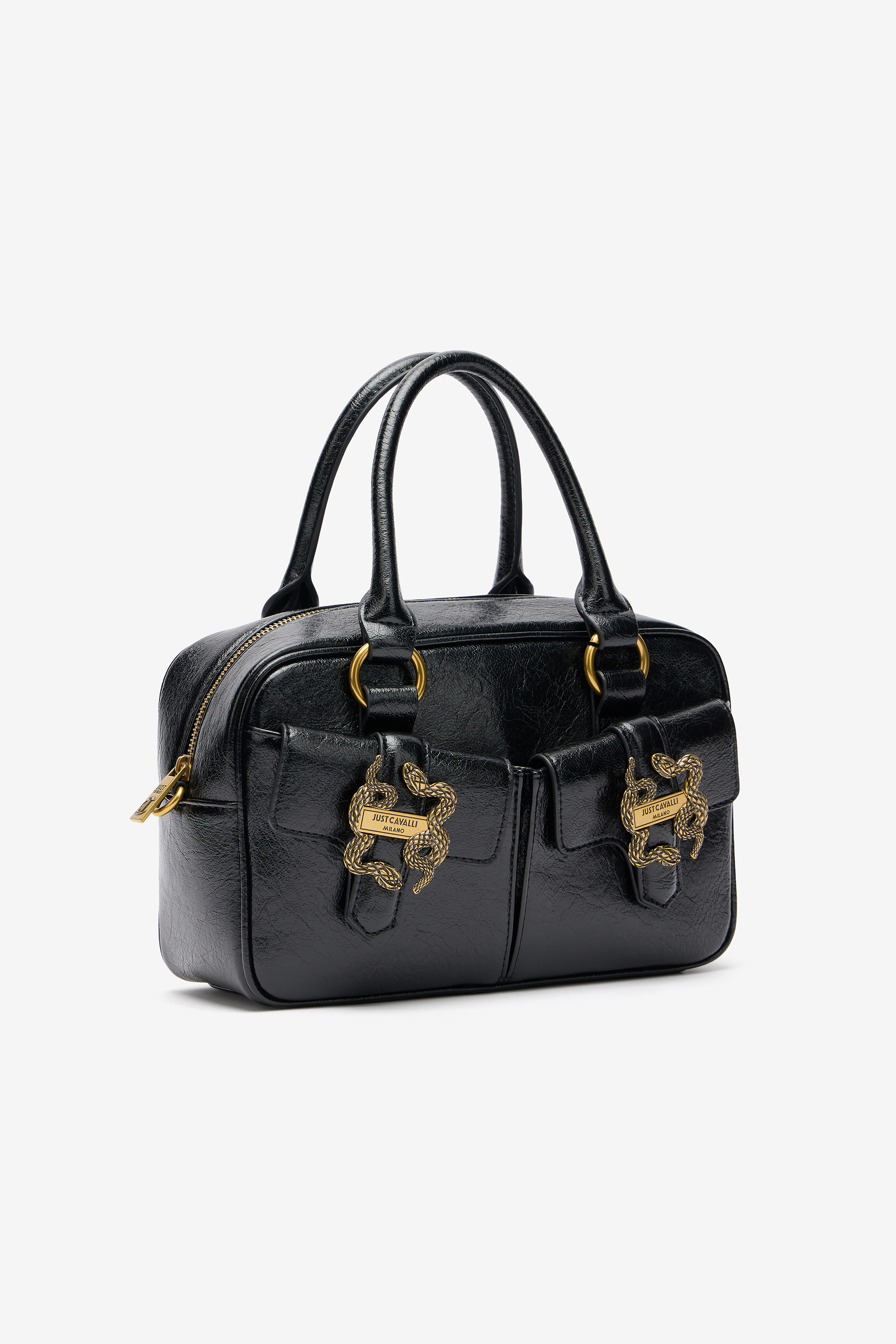Black Shoulder Bag With Snake Detail