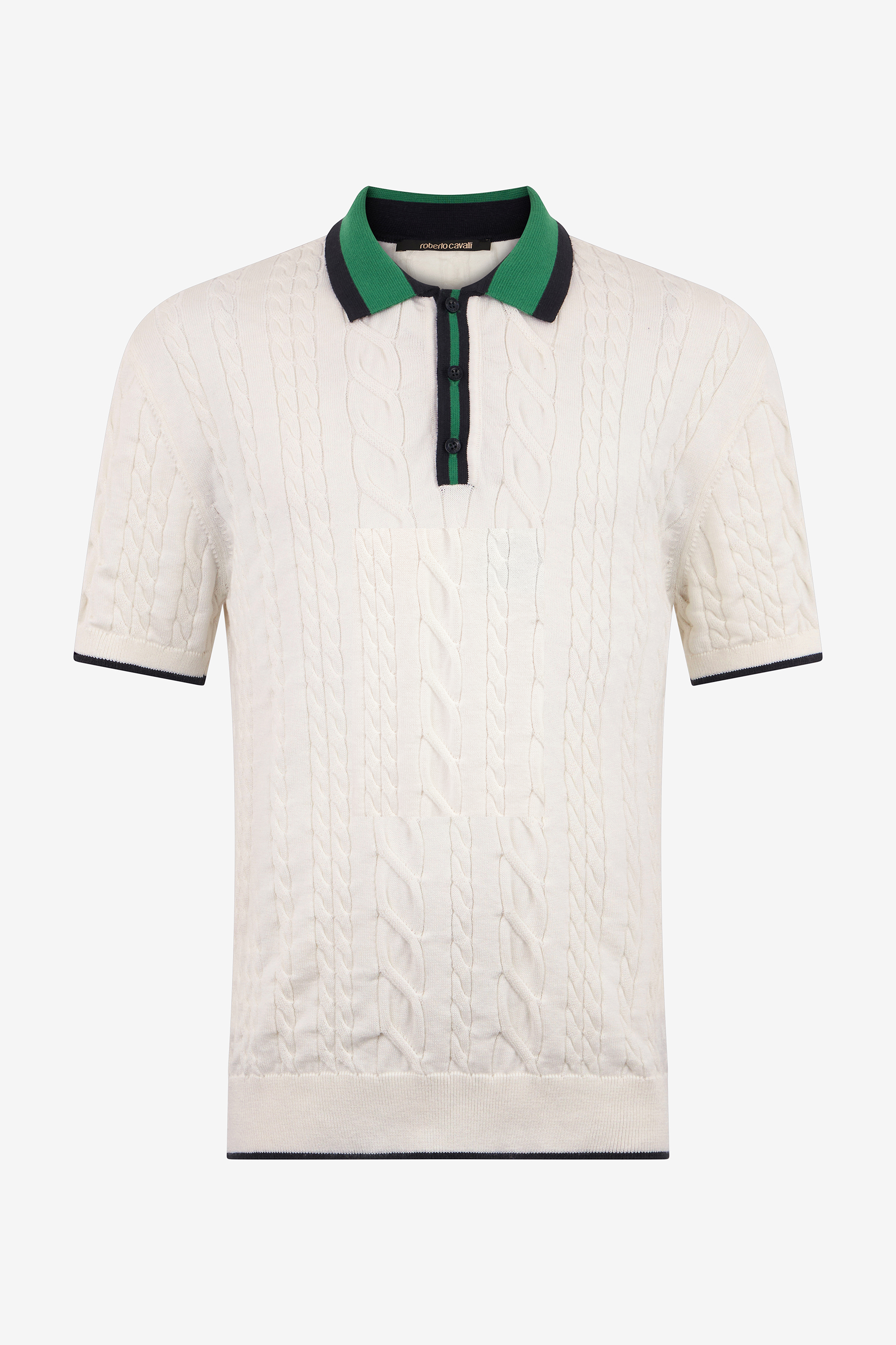 White Cable Knit Polo Shirt