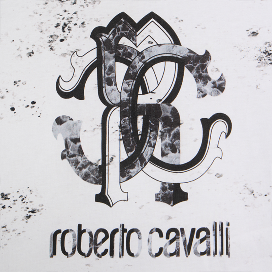  Roberto Cavalli Optical White T-shirt With Marbled Rc Monogram - Male T-shirts And Polos Optical White 12a 