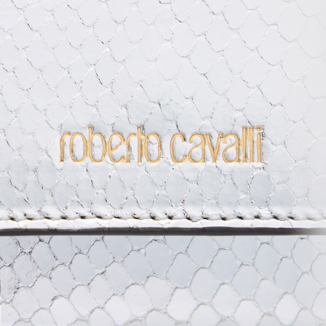 Shop Roberto Cavalli Laminated Cardholder With Snake Print In Silver