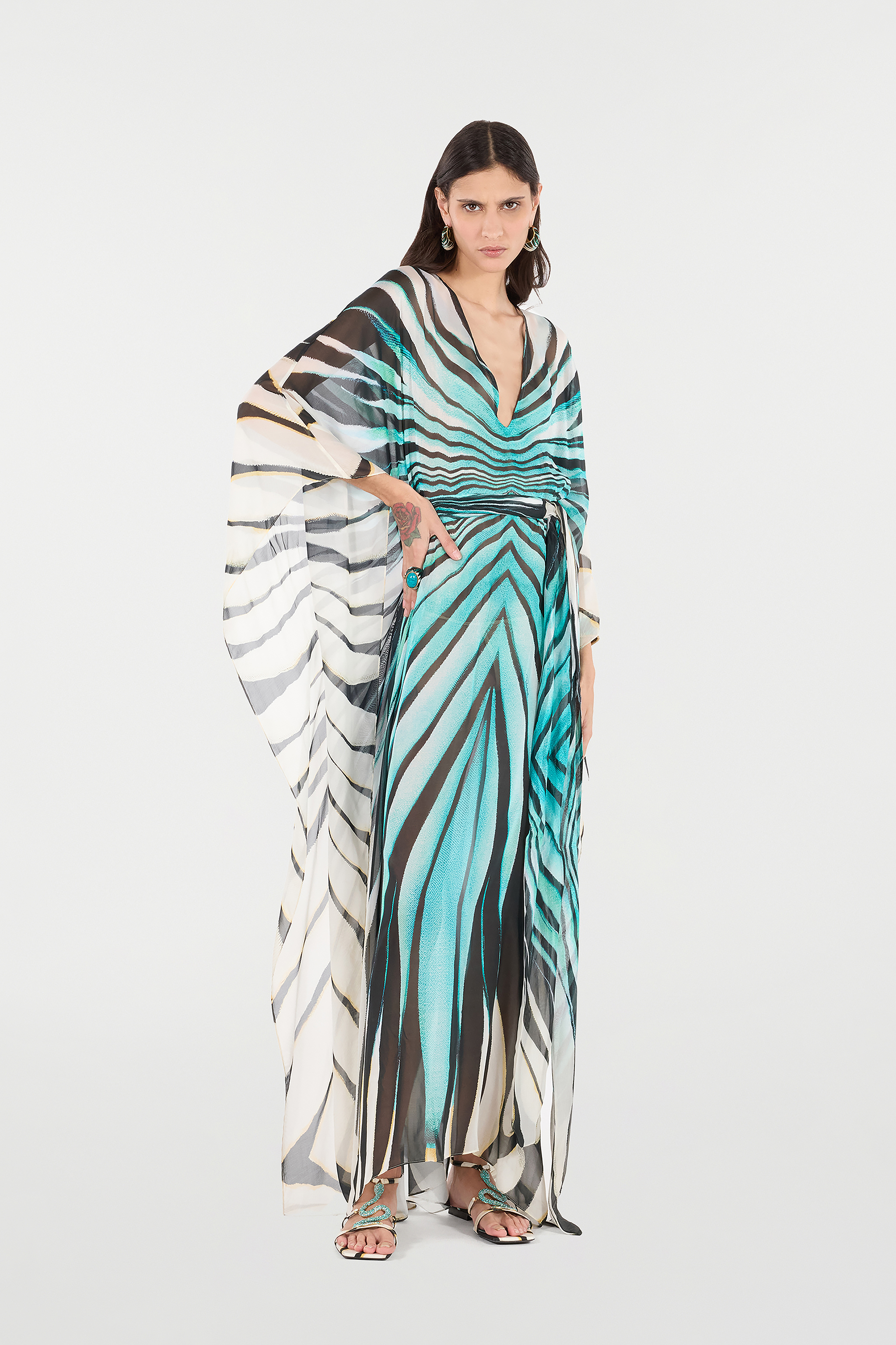 Roberto Cavalli Ray Of Sea Print Silk Caftan