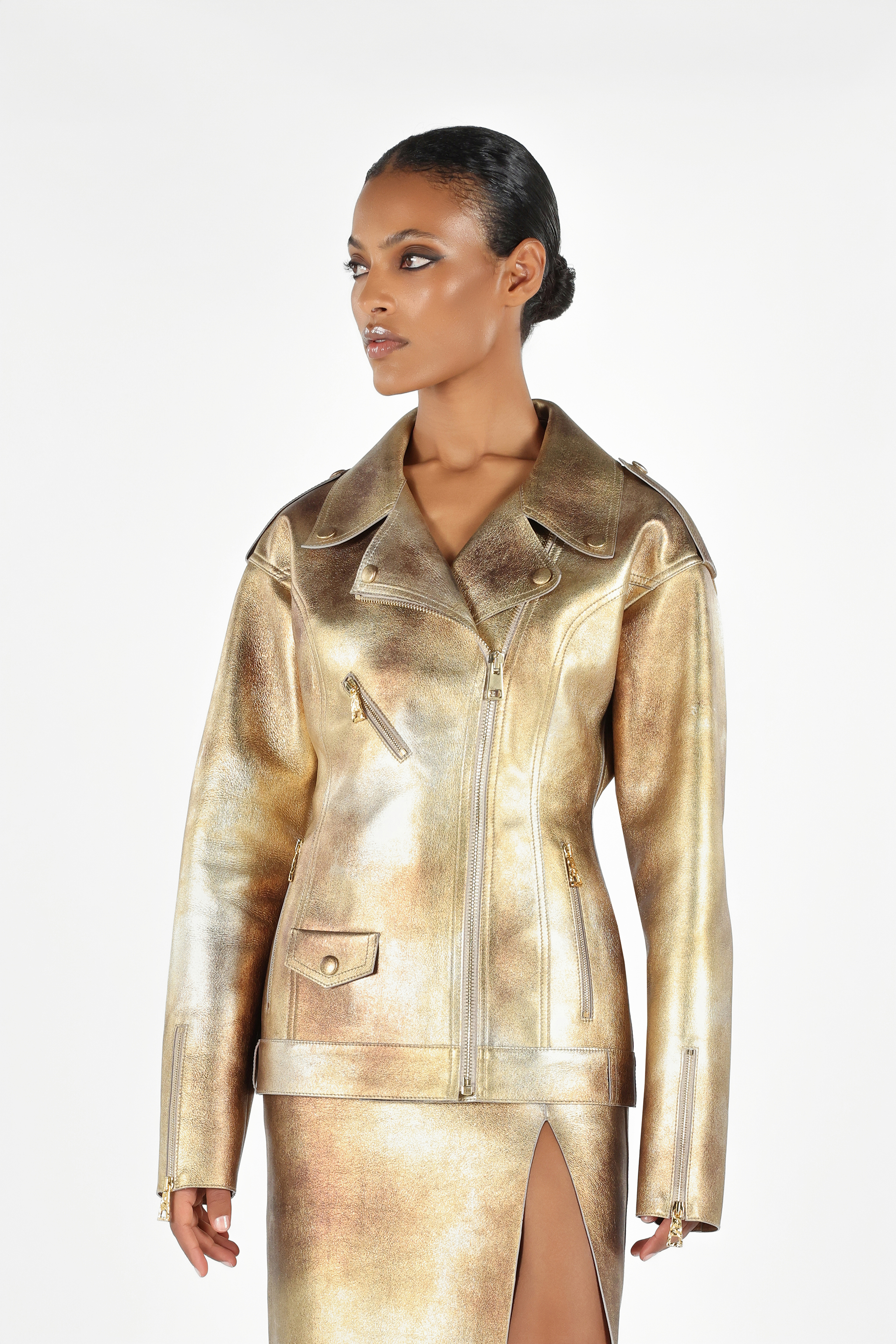 Roberto Cavalli Bikerjacke Mit Metallic-effekt In Gold