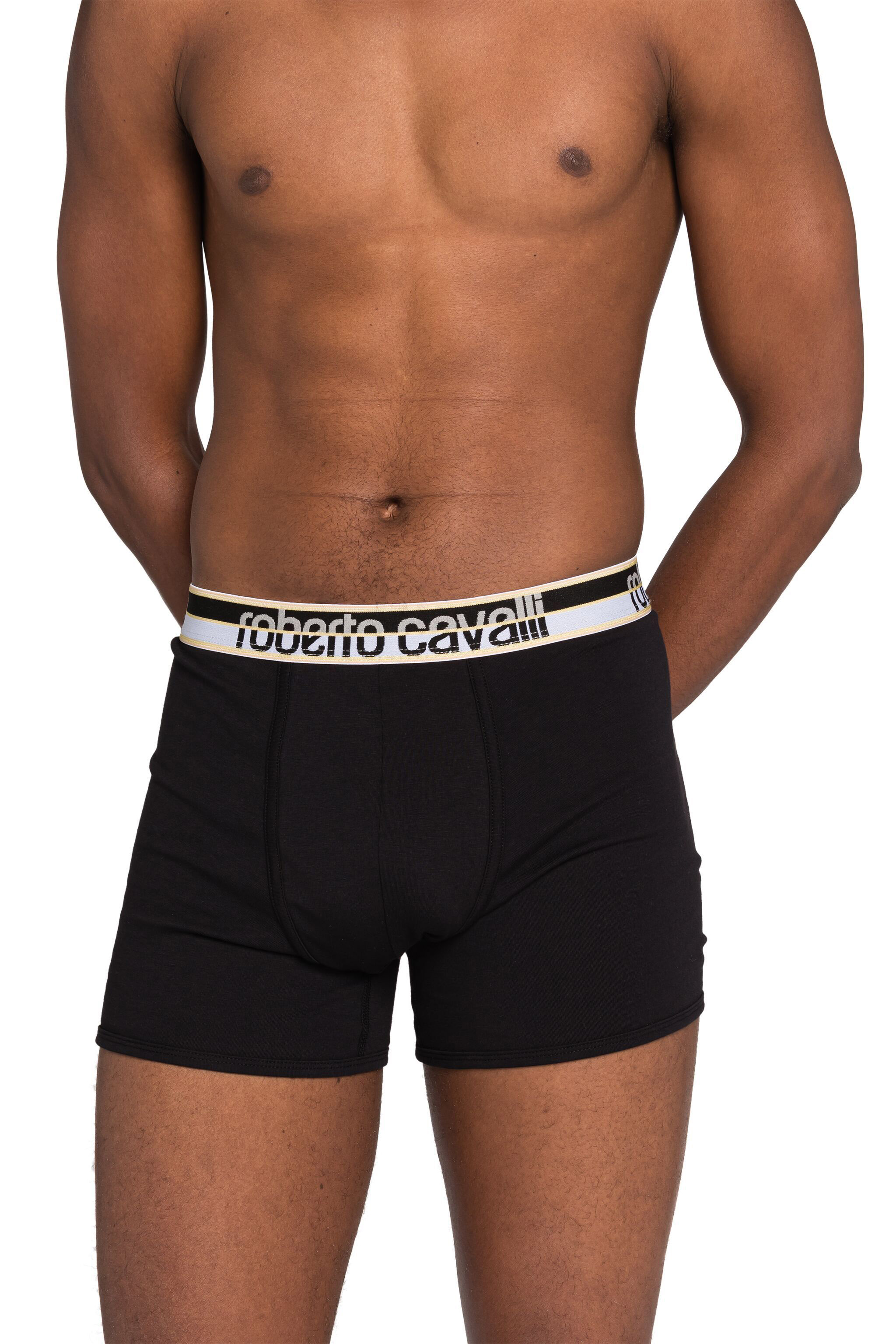 ROBERTO CAVALLI ZWEIERPACK SCHWARZE BOXERSHORTS MIT LOGO-BUND