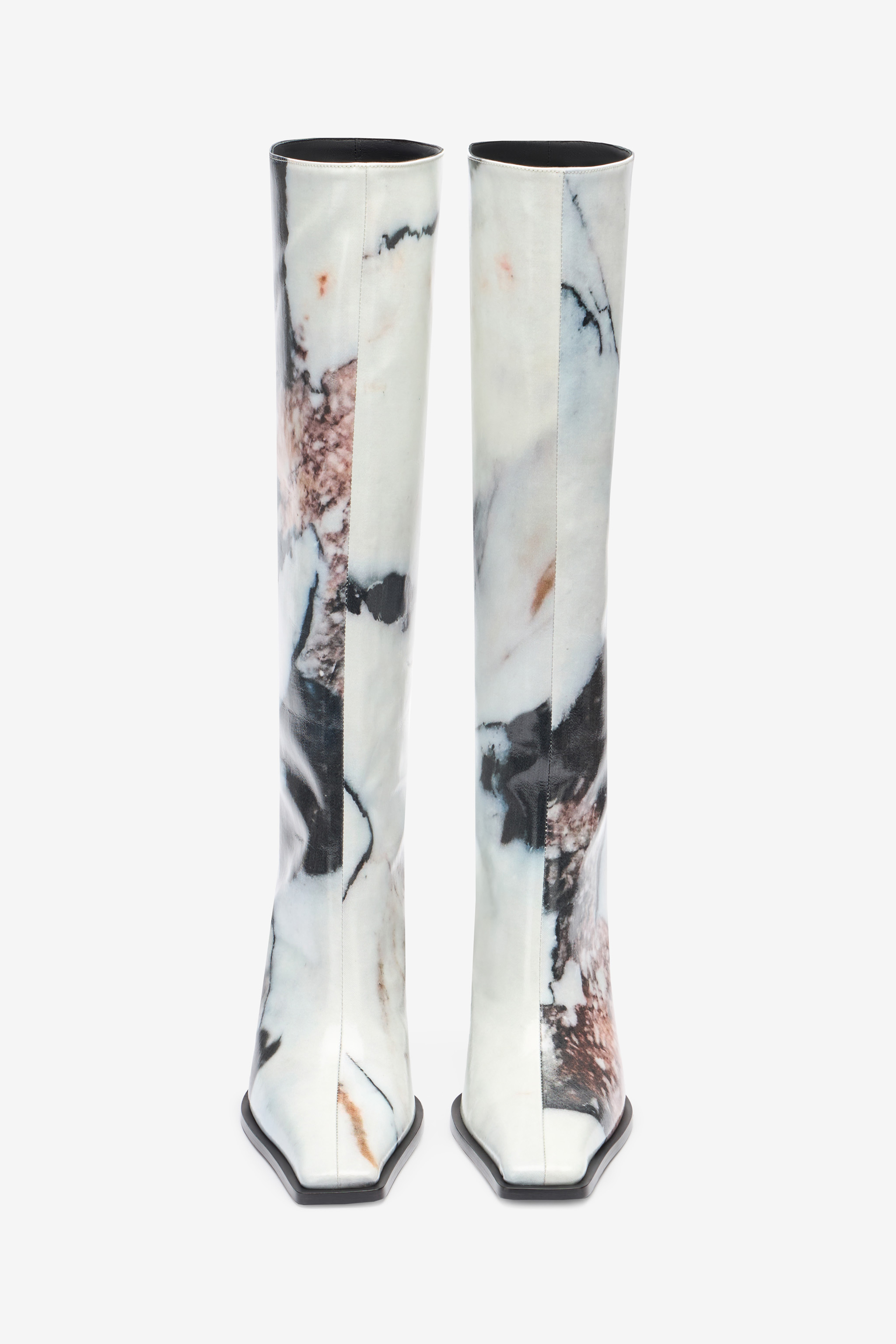 Roberto Cavalli Knee-high Boots With Marble Print In Black/white