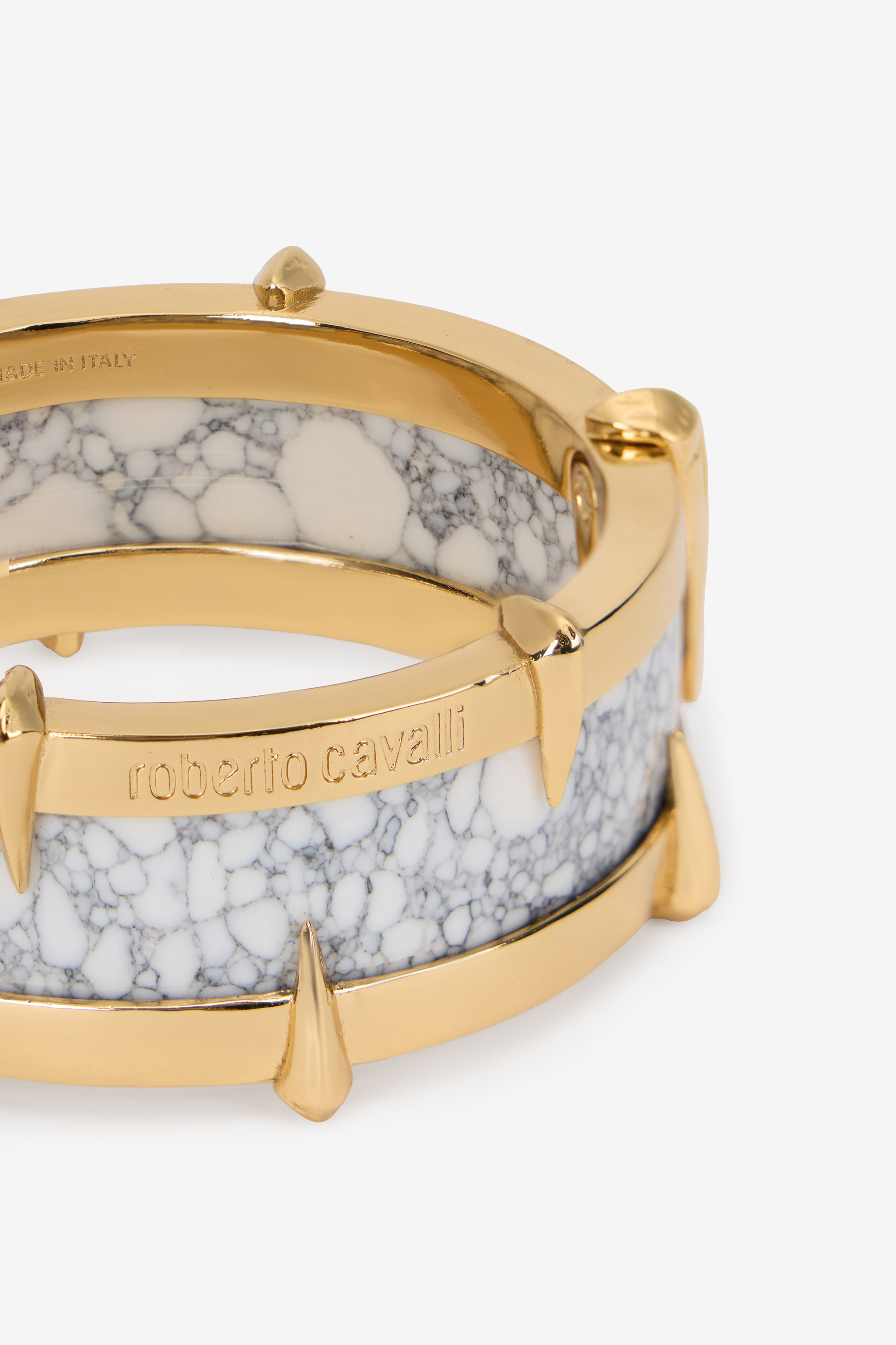Roberto Cavalli White And Gold Studded Bangle Bracelet
