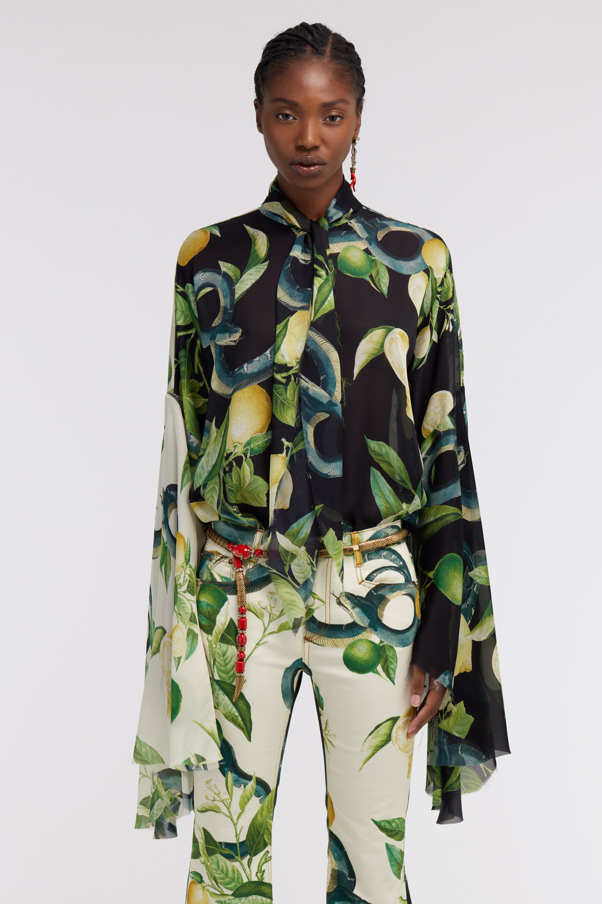 Roberto Cavalli Blouse With Lemon Print In Black