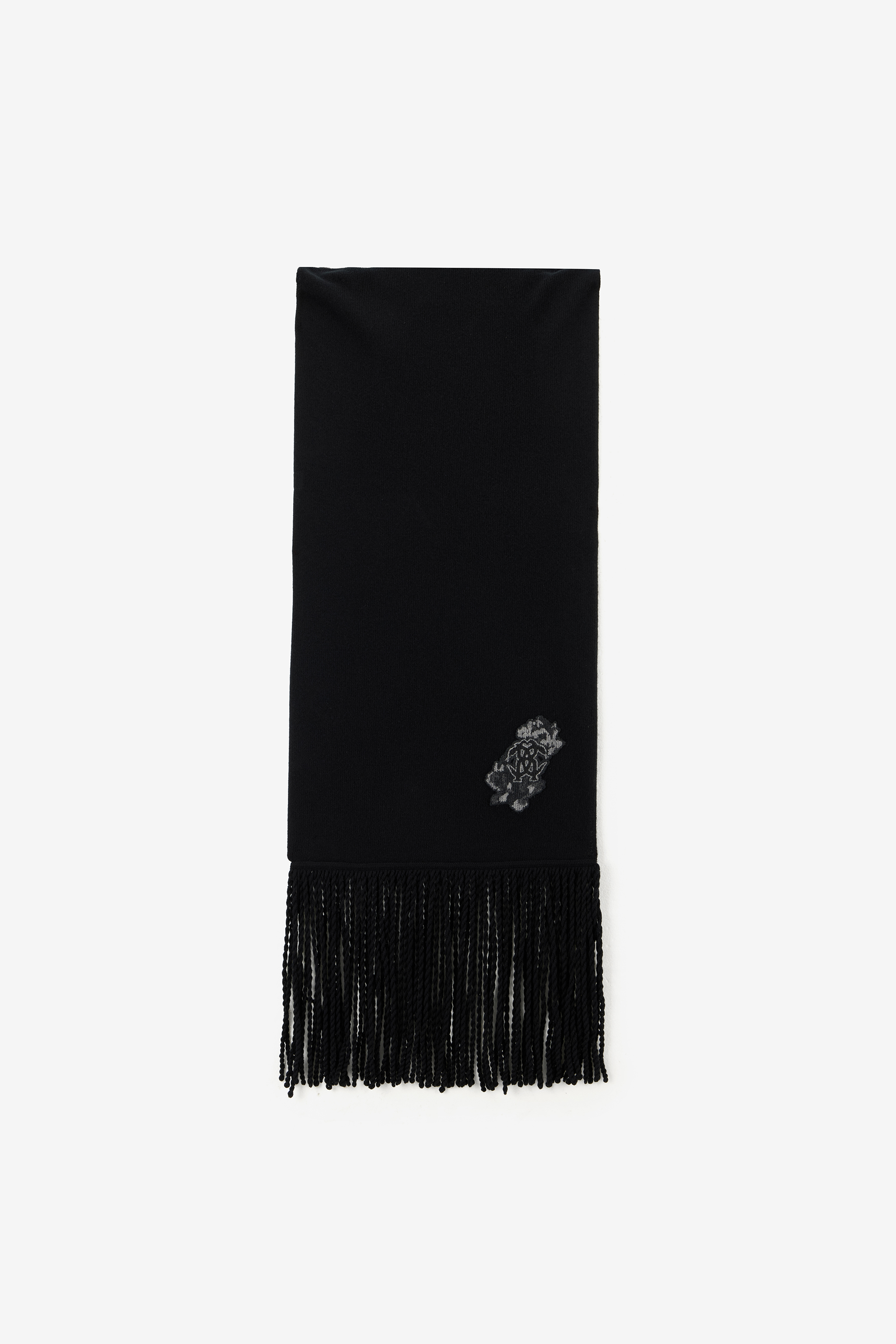 Black Wool And Cashmere Scarf With Monogram RC