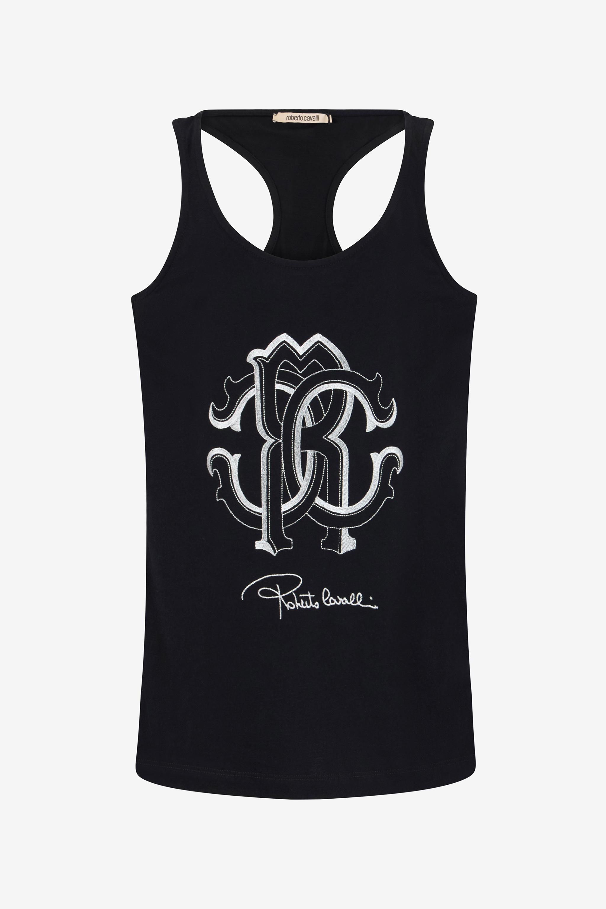 Roberto Cavalli Women's Black Tank Top With Monogram Rc - Woman Blouses & Tops