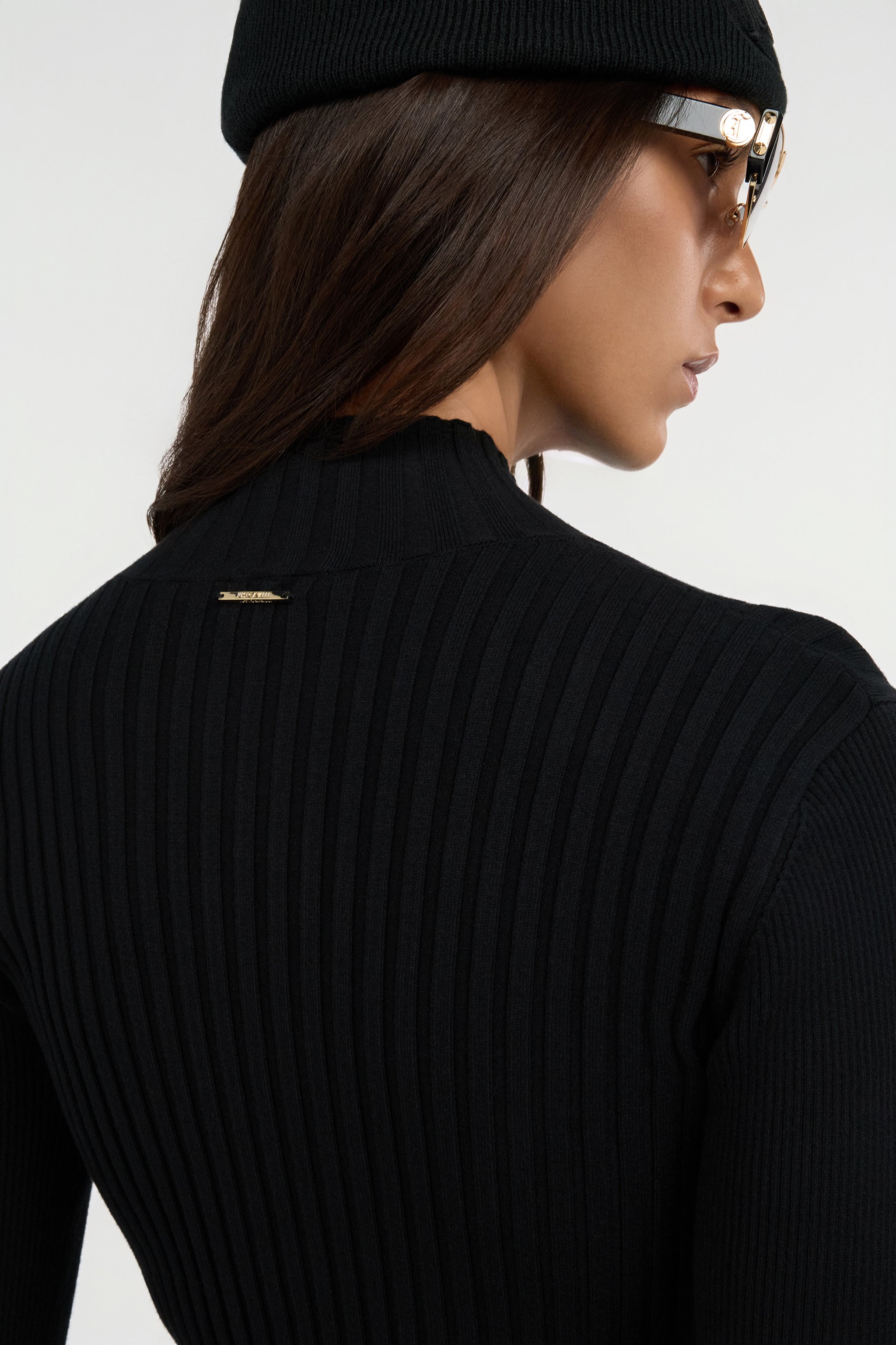 Roberto Cavalli Black Ribbed-knit Zip-front Midi Dress In Black