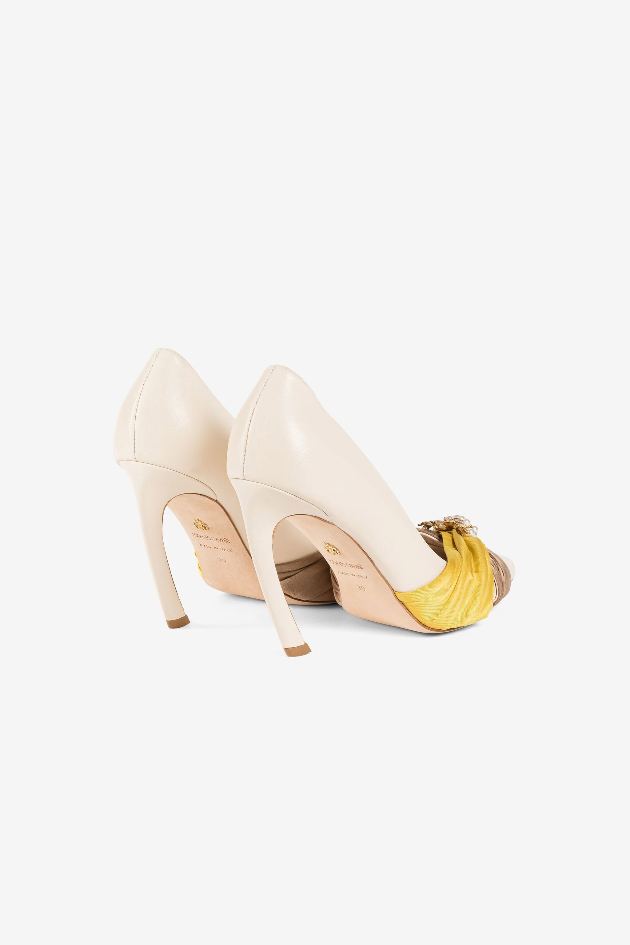 Roberto Cavalli Grapes-charm Tiger-tooth Slingback Pumps In Light Brown/yellow