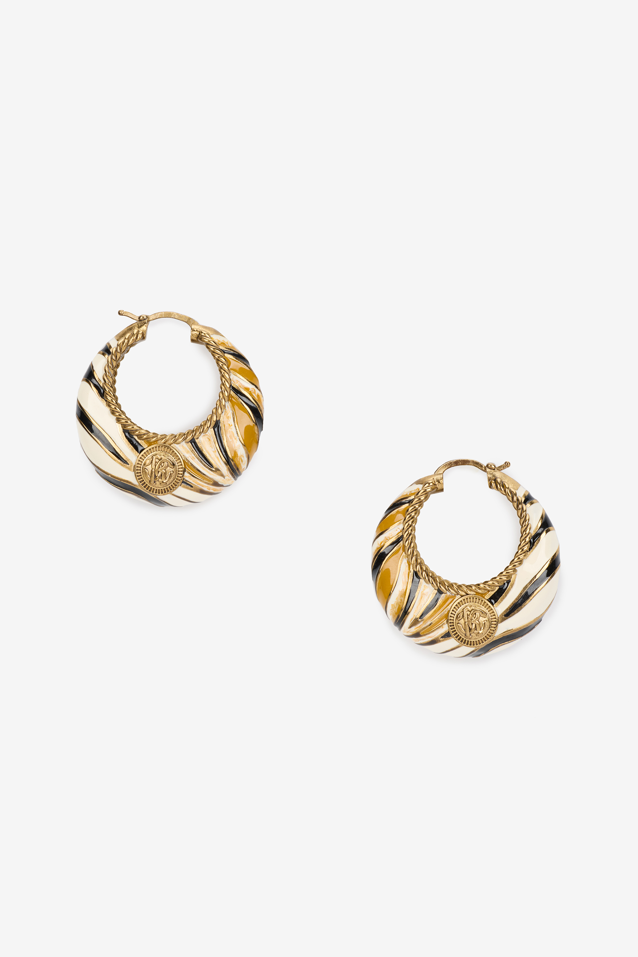 Roberto Cavalli Women's Gold Hoop Earrings With Ray Of Pattern - Fashion Jewelry