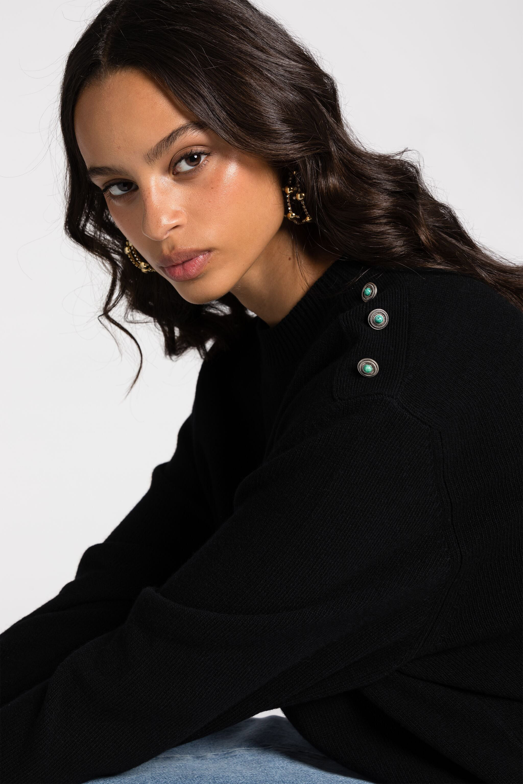 Roberto Cavalli Stud-embellished Crew-neck Jumper In Black