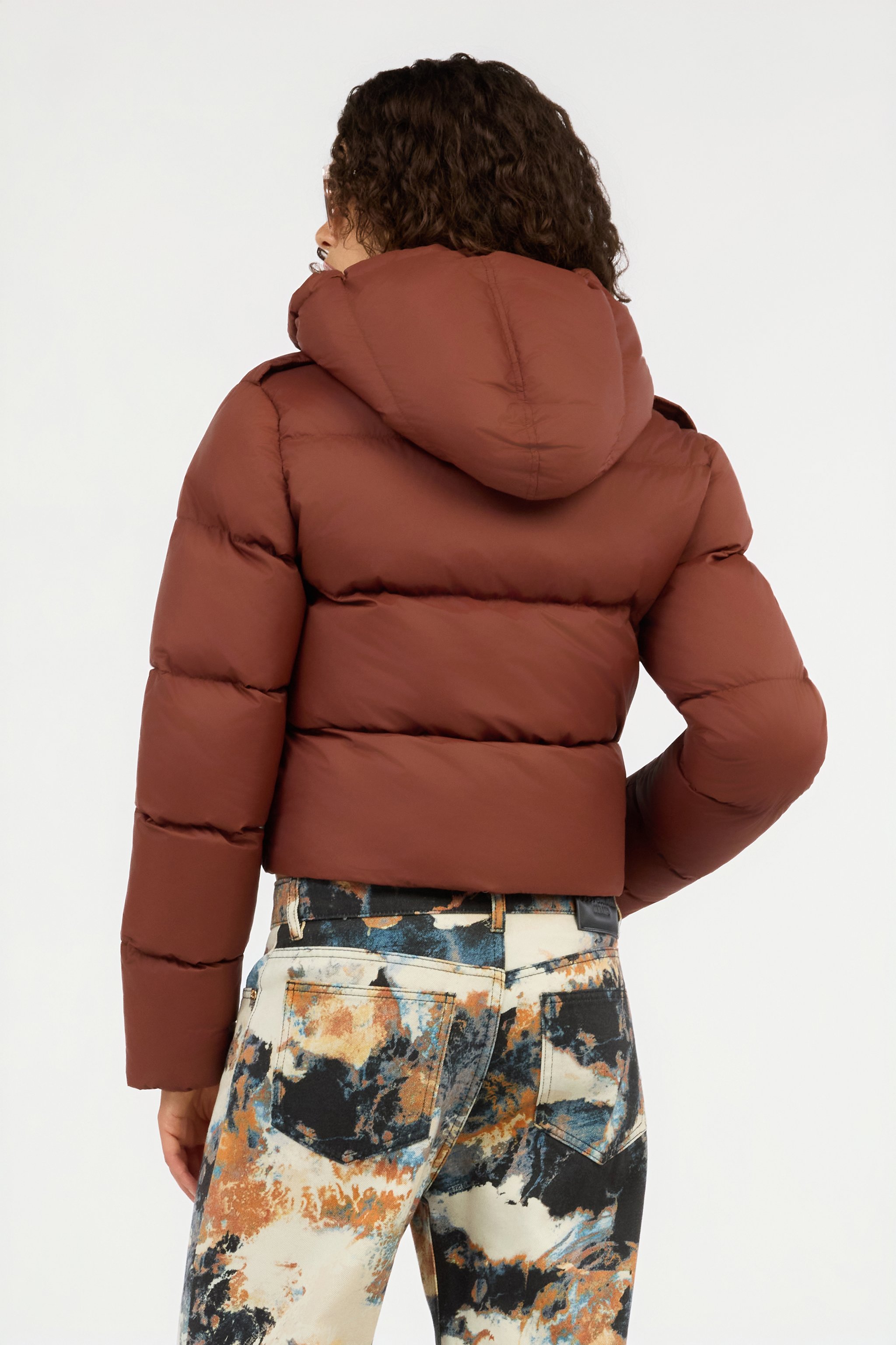 Roberto Cavalli Brown Puffer Coat With Belt In Brown
