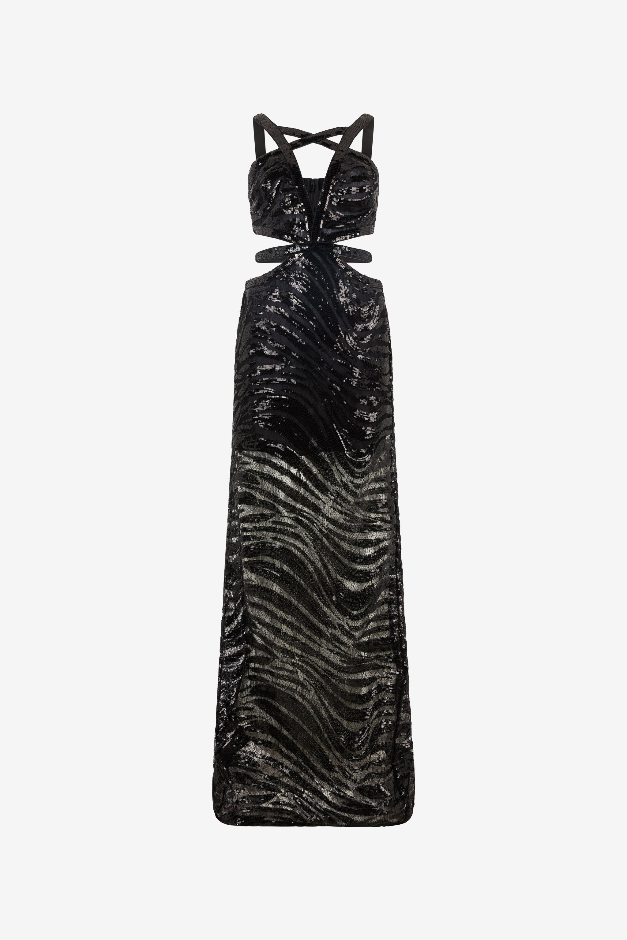 Roberto Cavalli See-through Dress With Zebra Sequin Pattern In Black