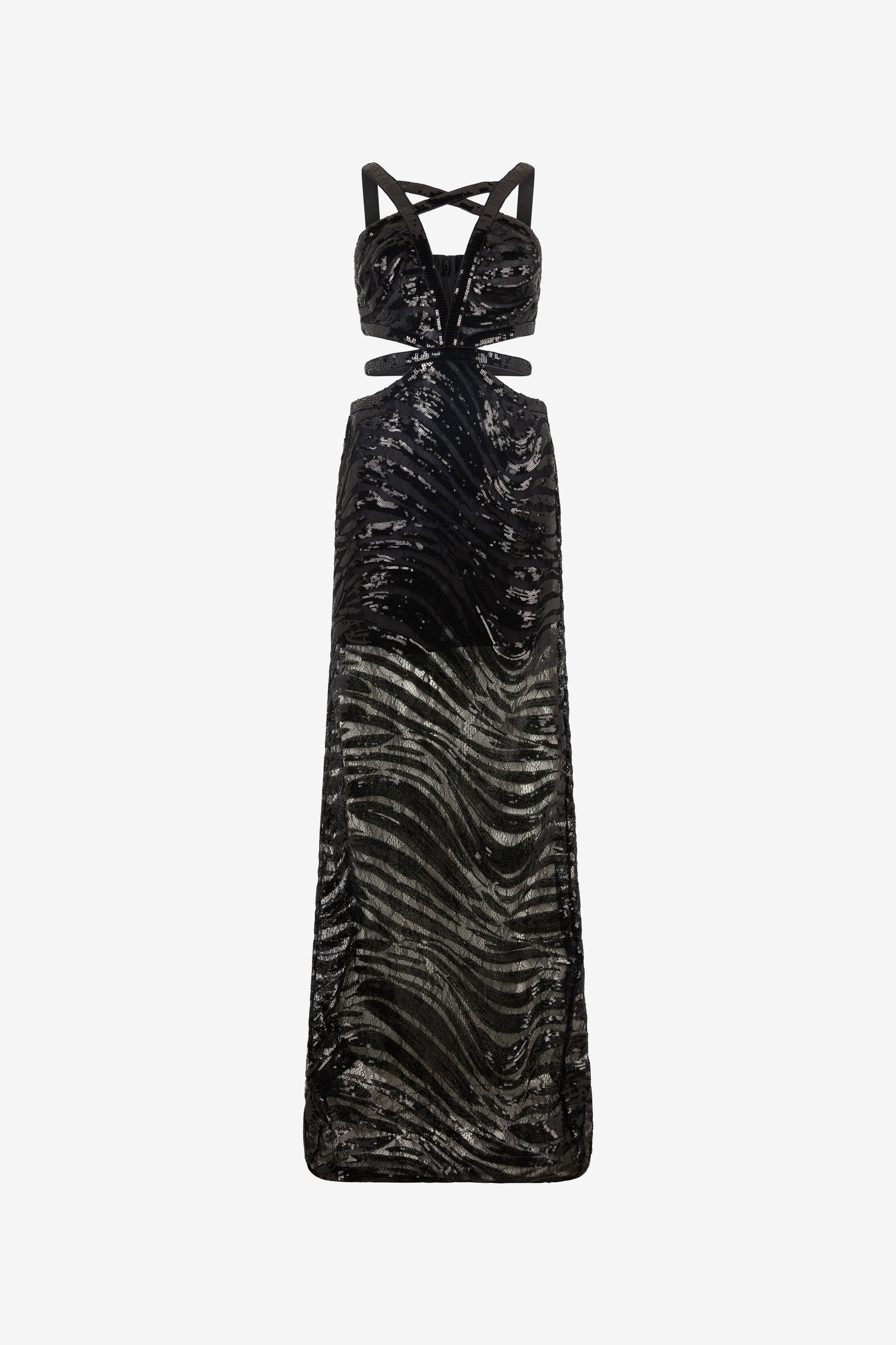 Roberto Cavalli Women's Black See-Through Dress With Sequined Zebra Pattern - Ready To Wear