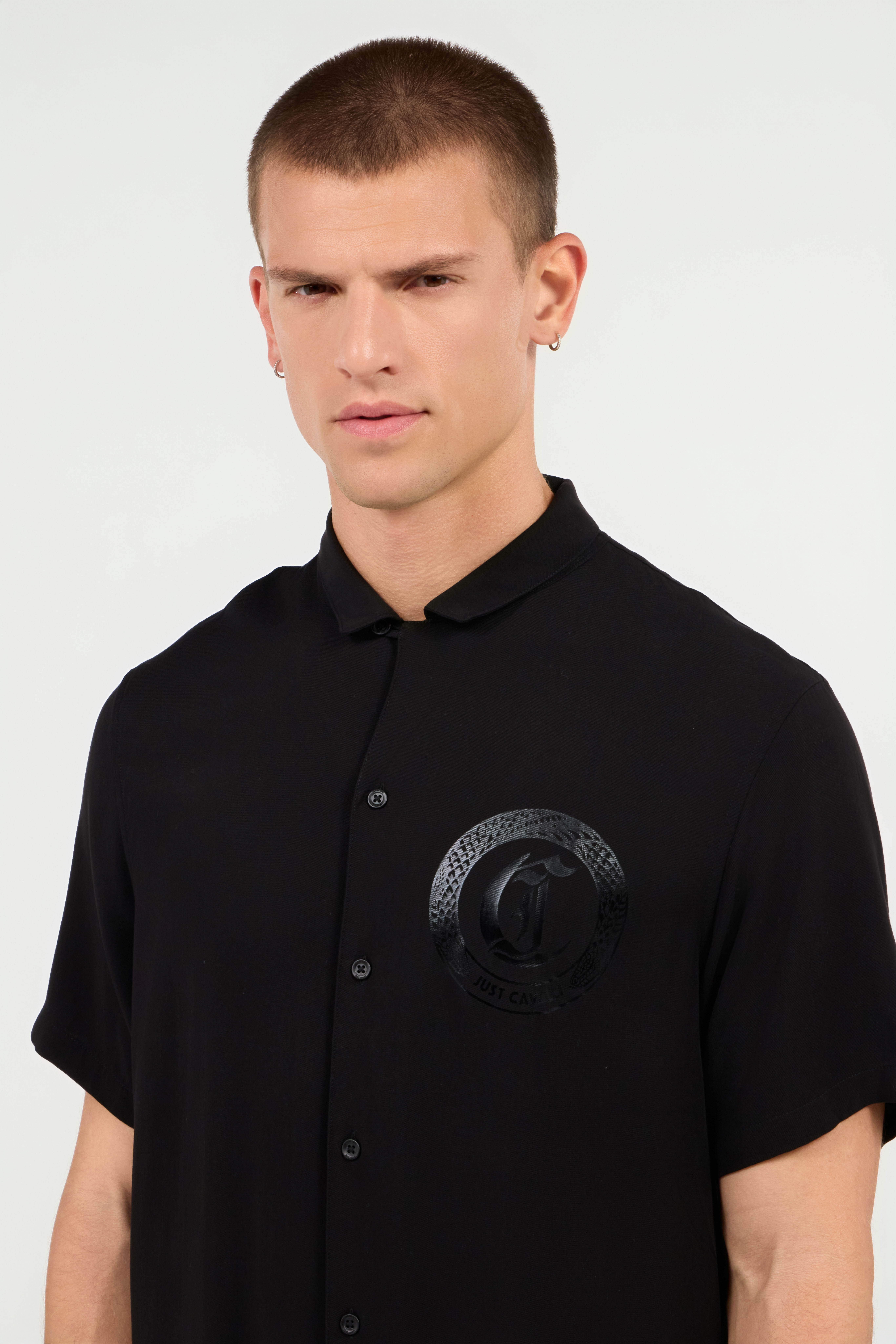 Black Short Sleeve Shirt With Logo Patch