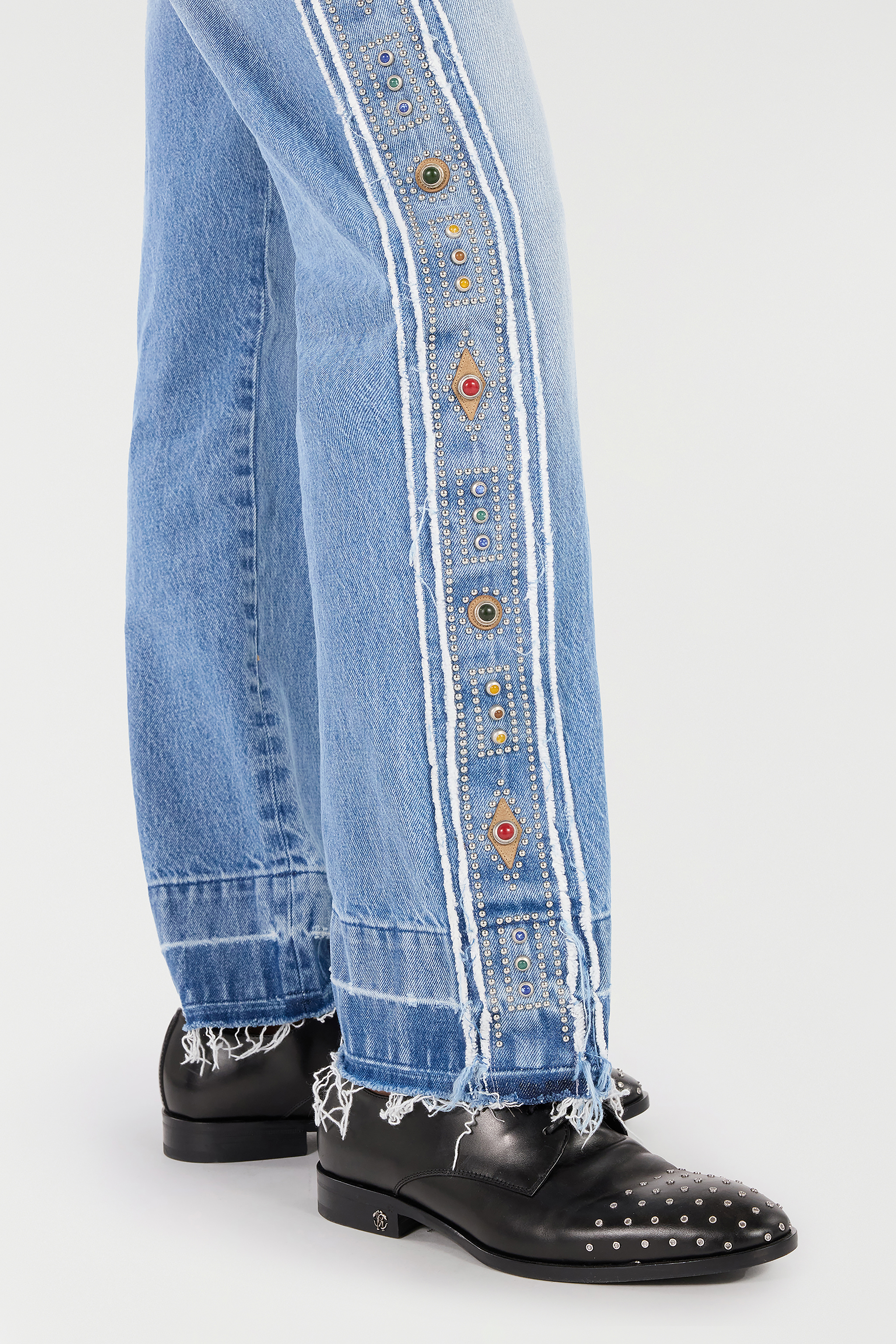 Roberto Cavalli Jeans With Stud And Stone Pattern In Blue