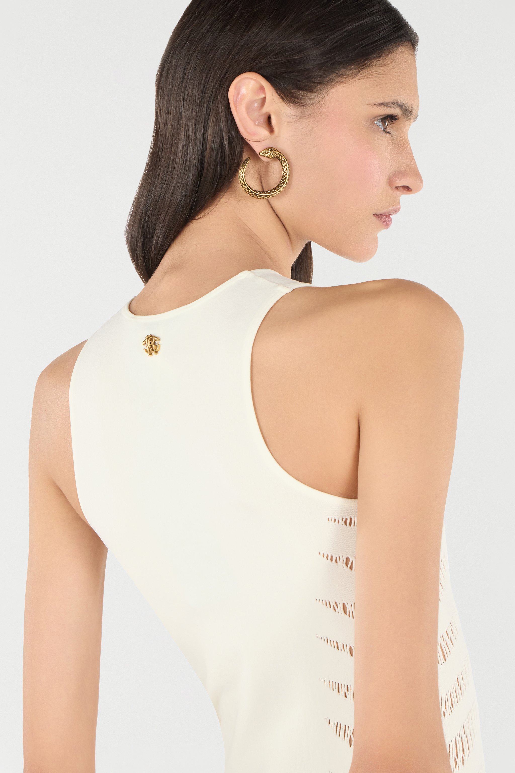 Shop Roberto Cavalli Kleid Mit Perforiertem Motiv Zebra In Ivory
