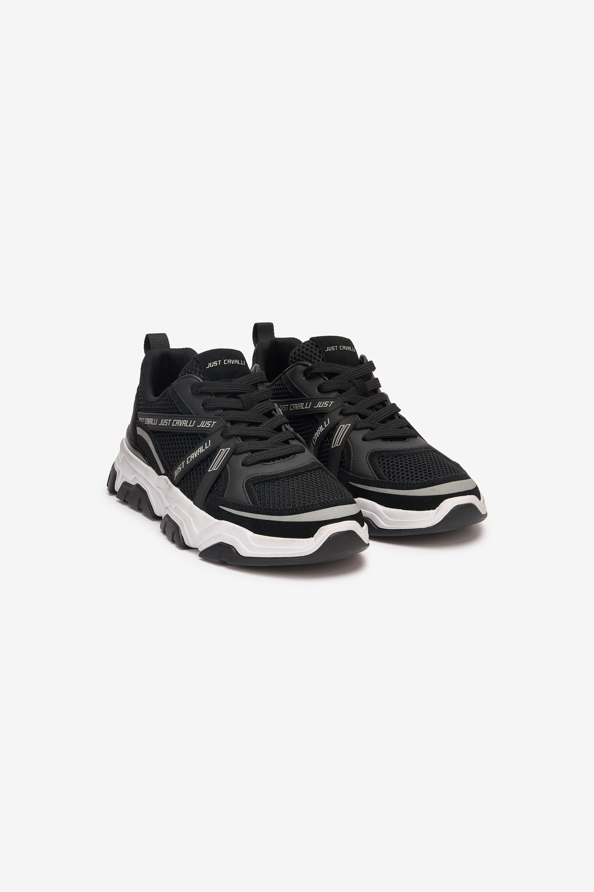 Roberto Cavalli Sneakers With Logo Inserts In Black
