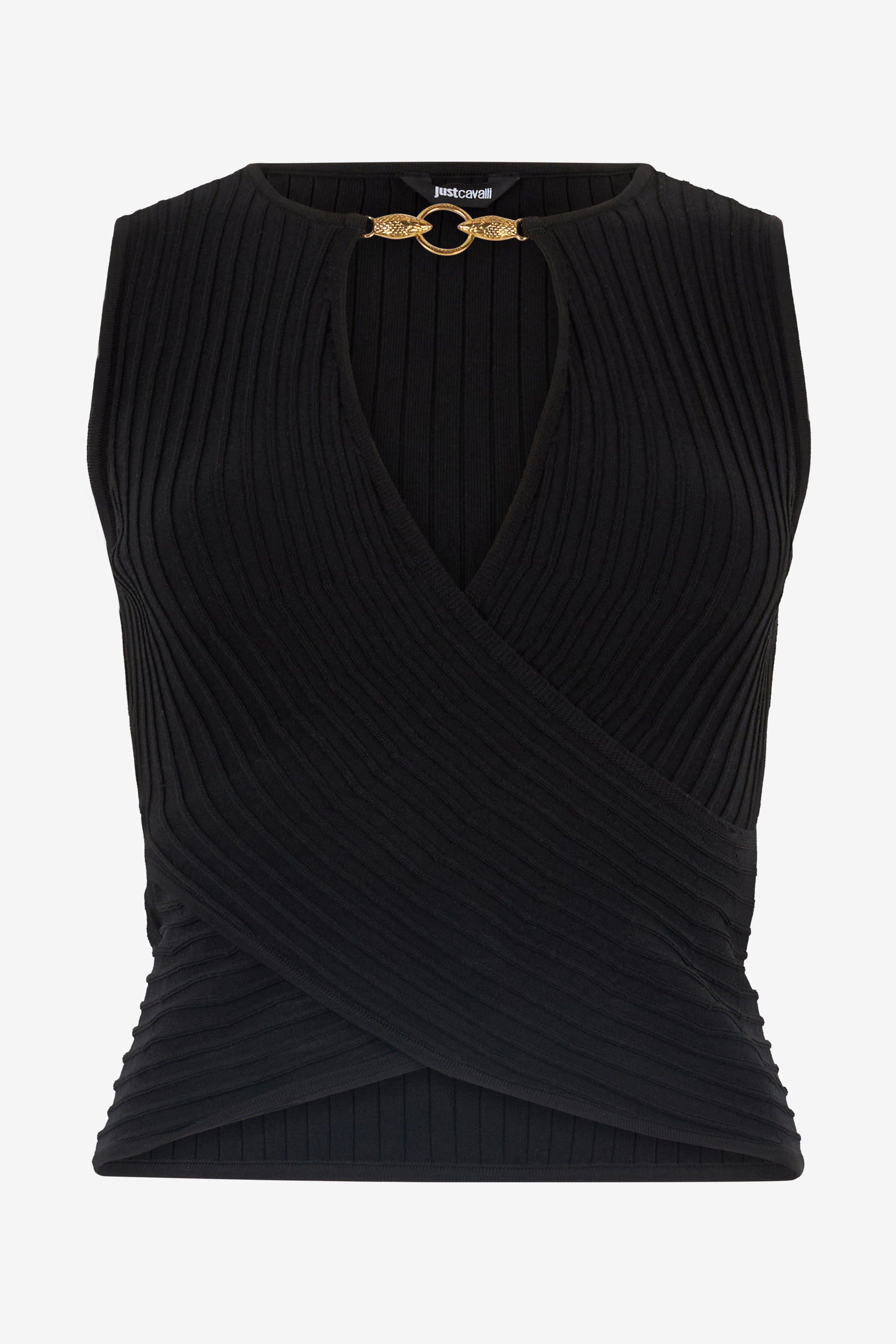 Roberto Cavalli Ribbed Sleeveless Crop Top In Black