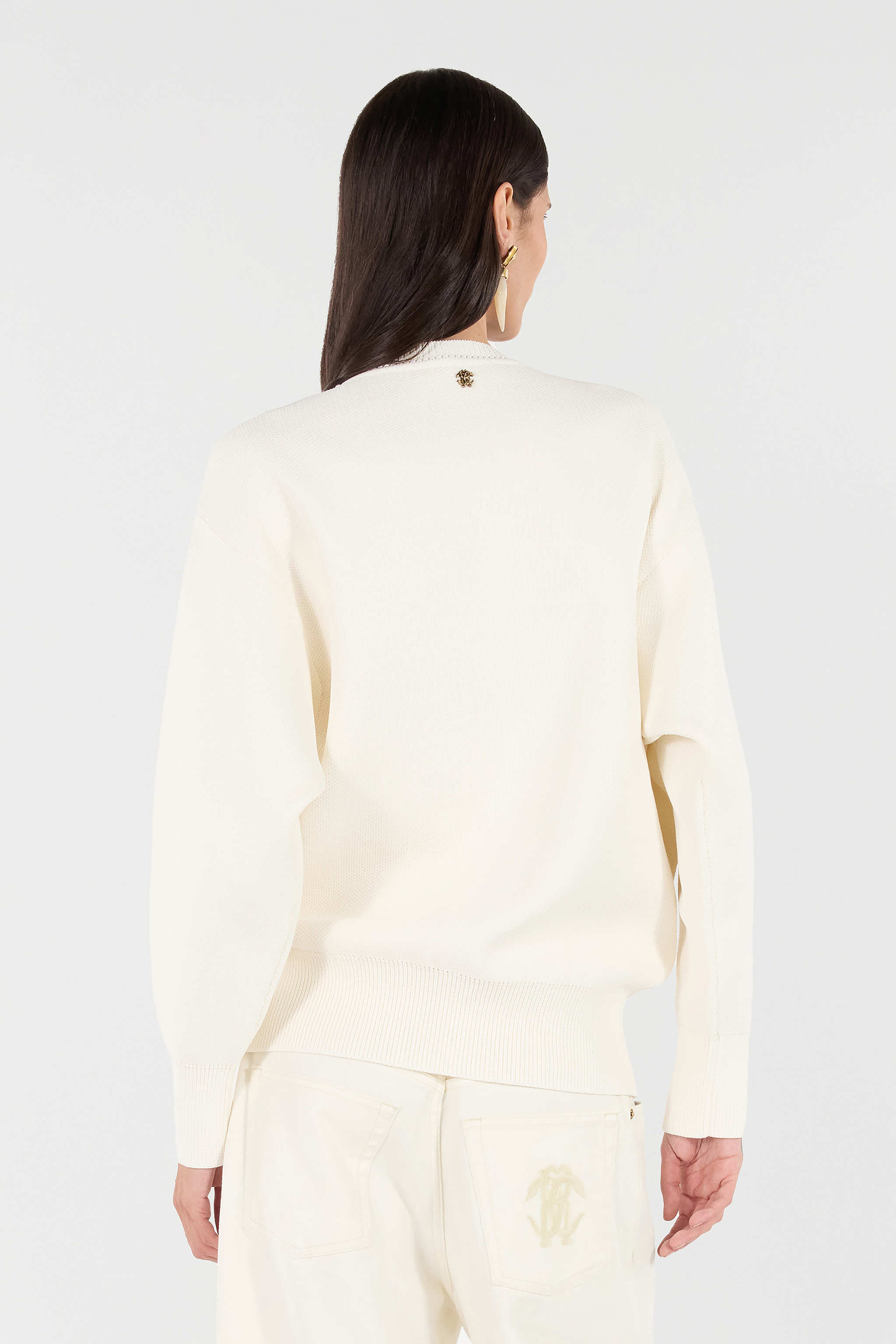 Roberto Cavalli Sweater With Maxi-rose In White
