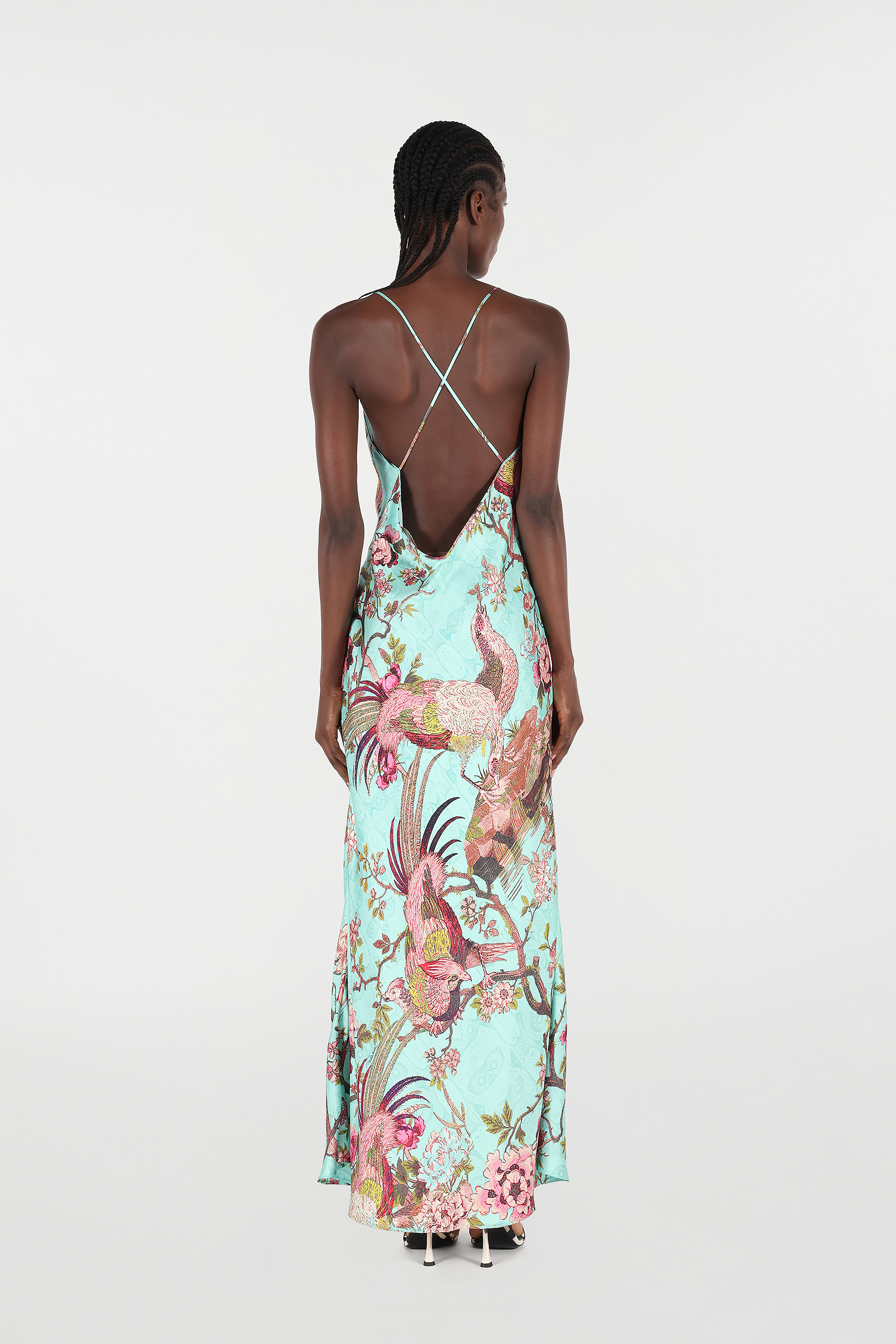 Roberto Cavalli Kleid Im Stil Eines Unterkleids Mit Oriental Bird Print In Gray