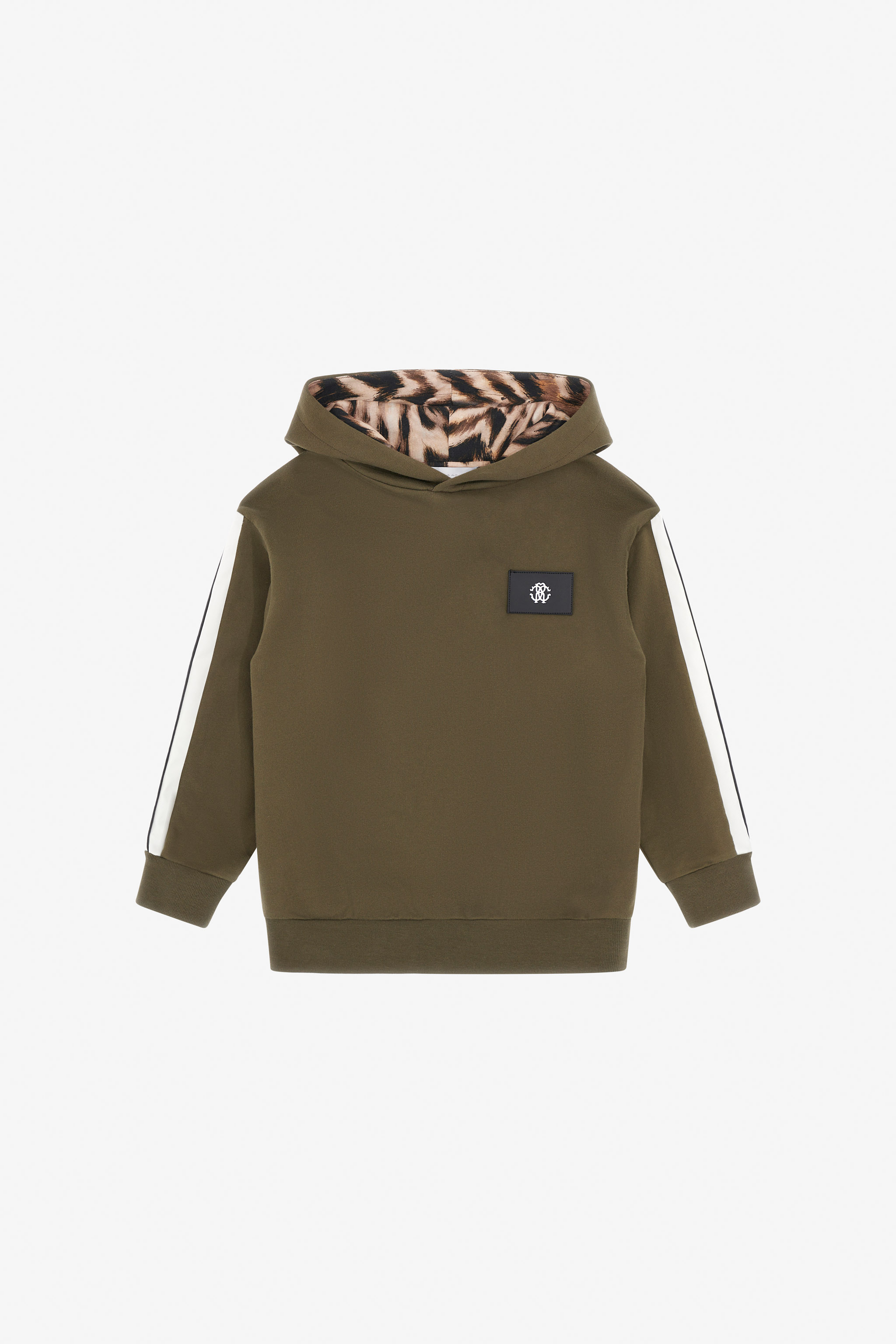 Roberto Cavalli Hoodie With Rc Monogram Tag In Military Green