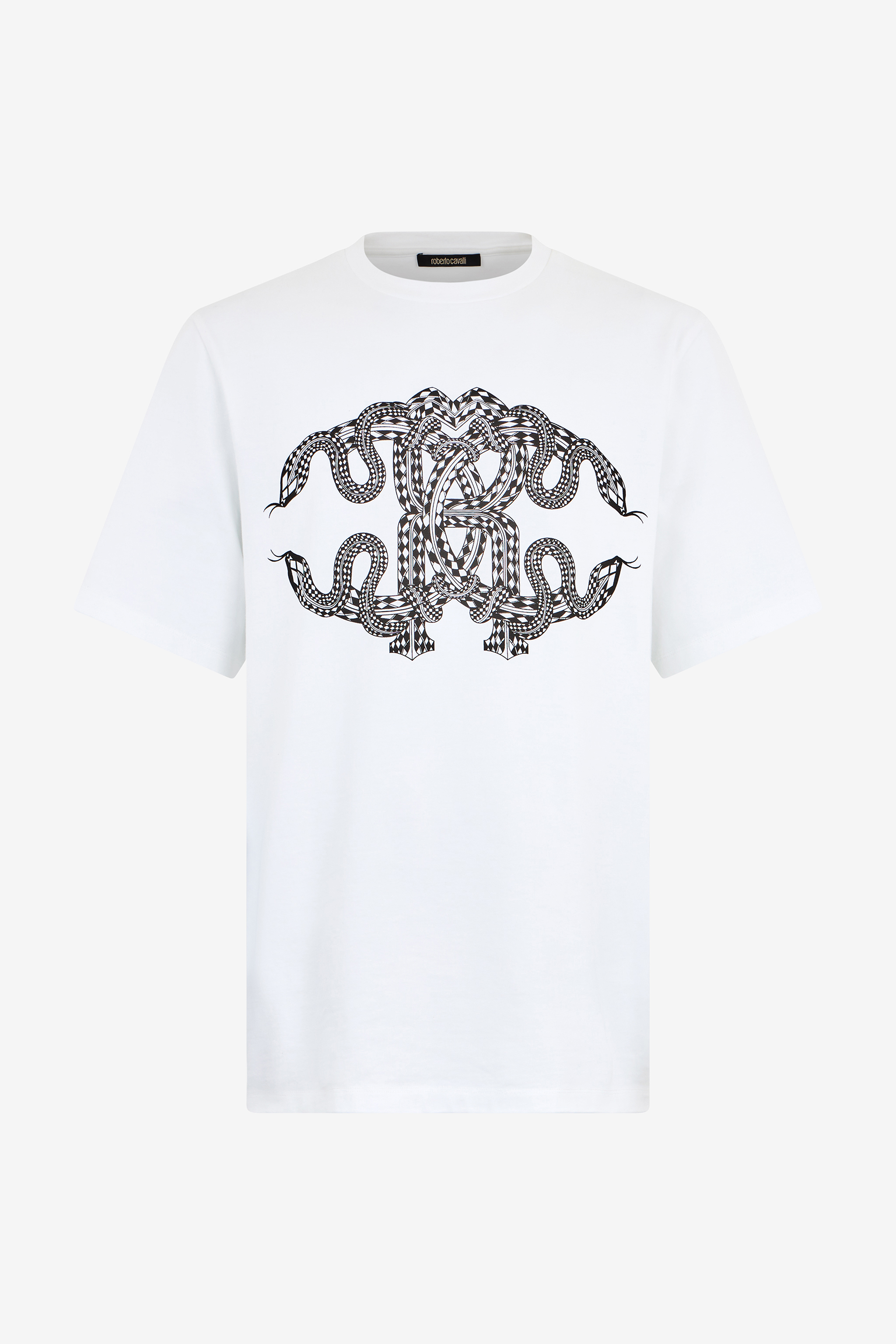 Roberto Cavalli , T-Shirts, Male, White, Xl, Snake-Print Cotton T-Shirt - Image 2