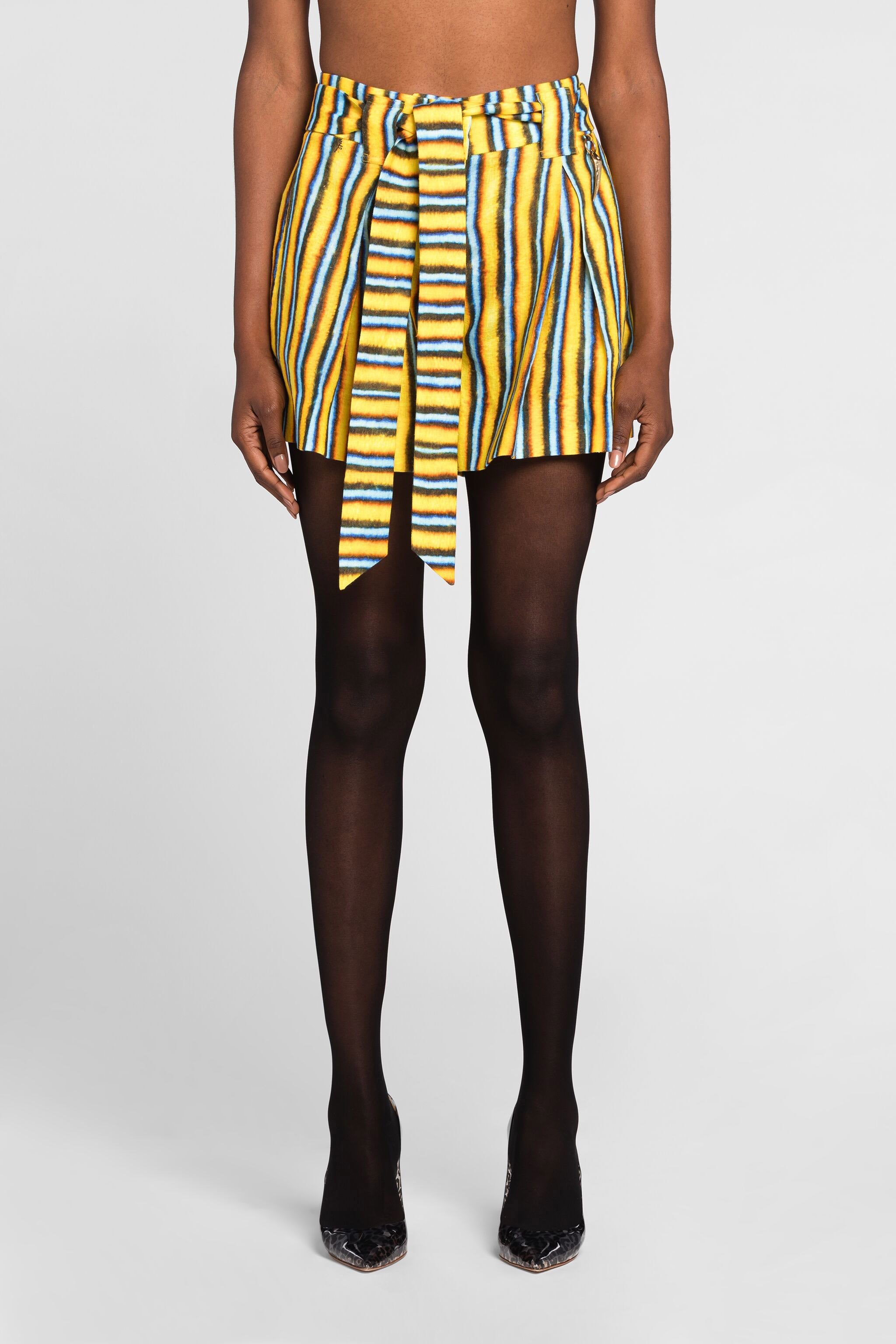 Roberto Cavalli Striped Tied-waist Linen Shorts In Yellow
