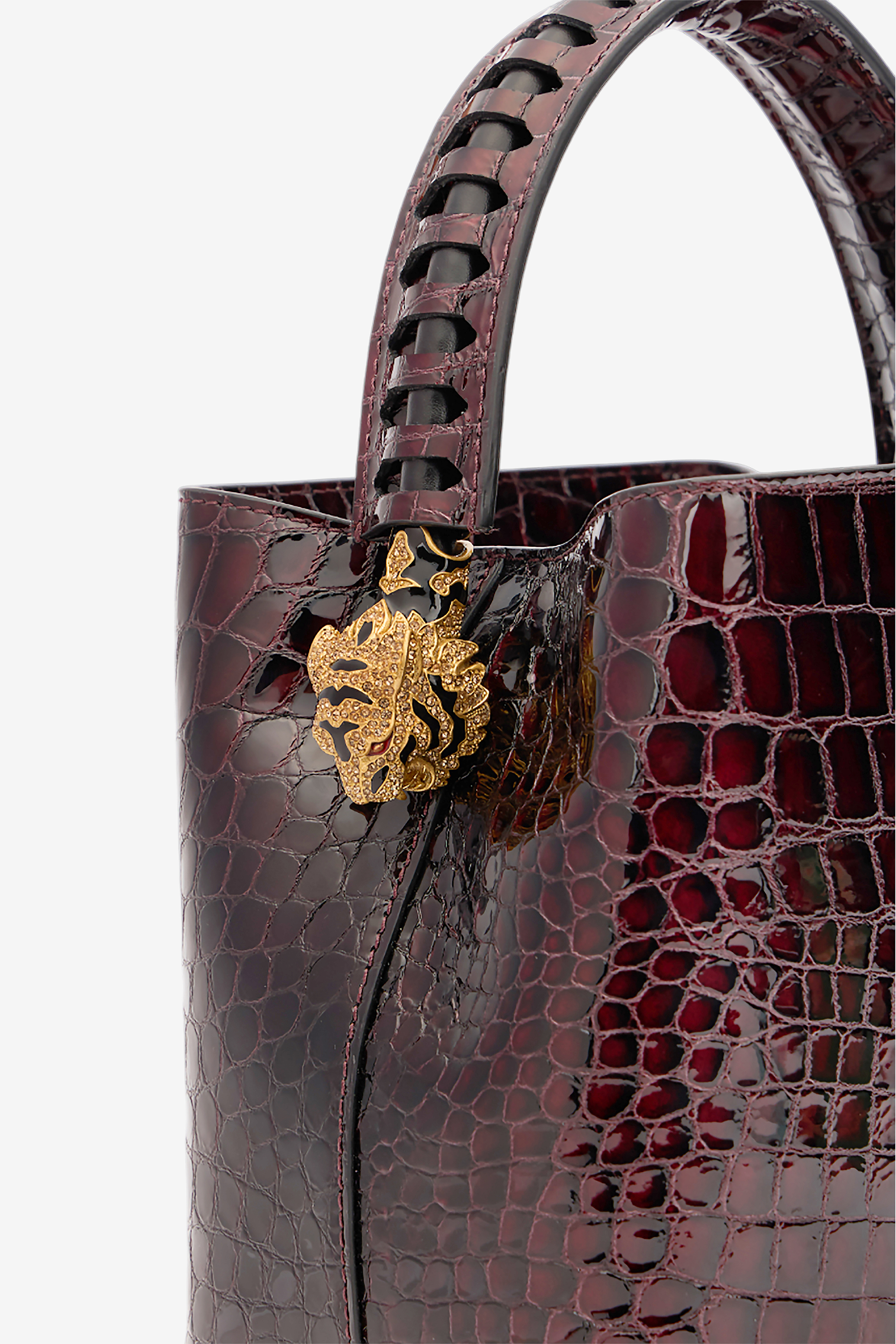 Roberto Cavalli Crocodile Effect Roar Bag In Rosso/oro