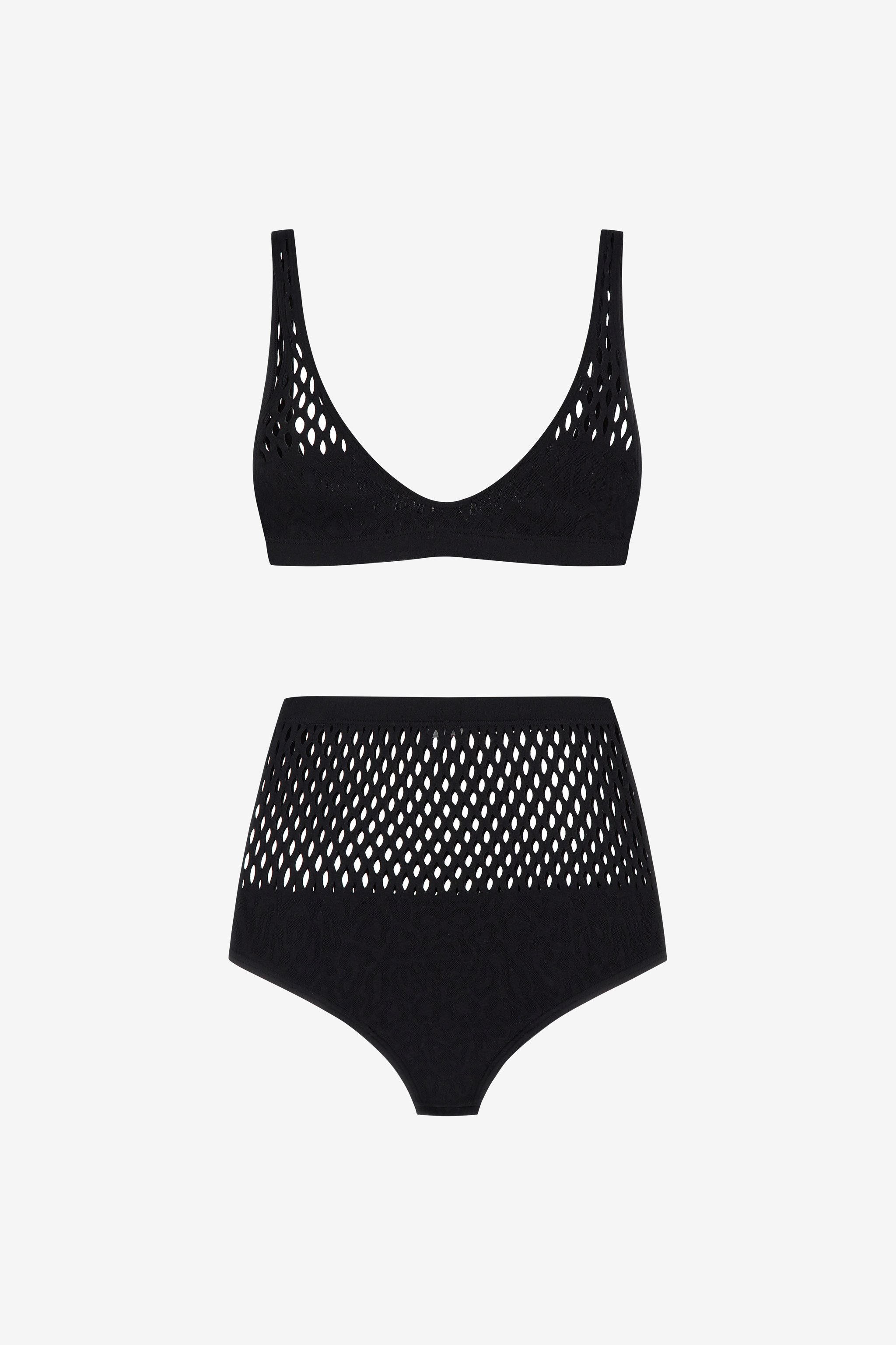 ROBERTO CAVALLI SCHWARZER HIGH-WAIST BIKINI MIT NETZSTOFF