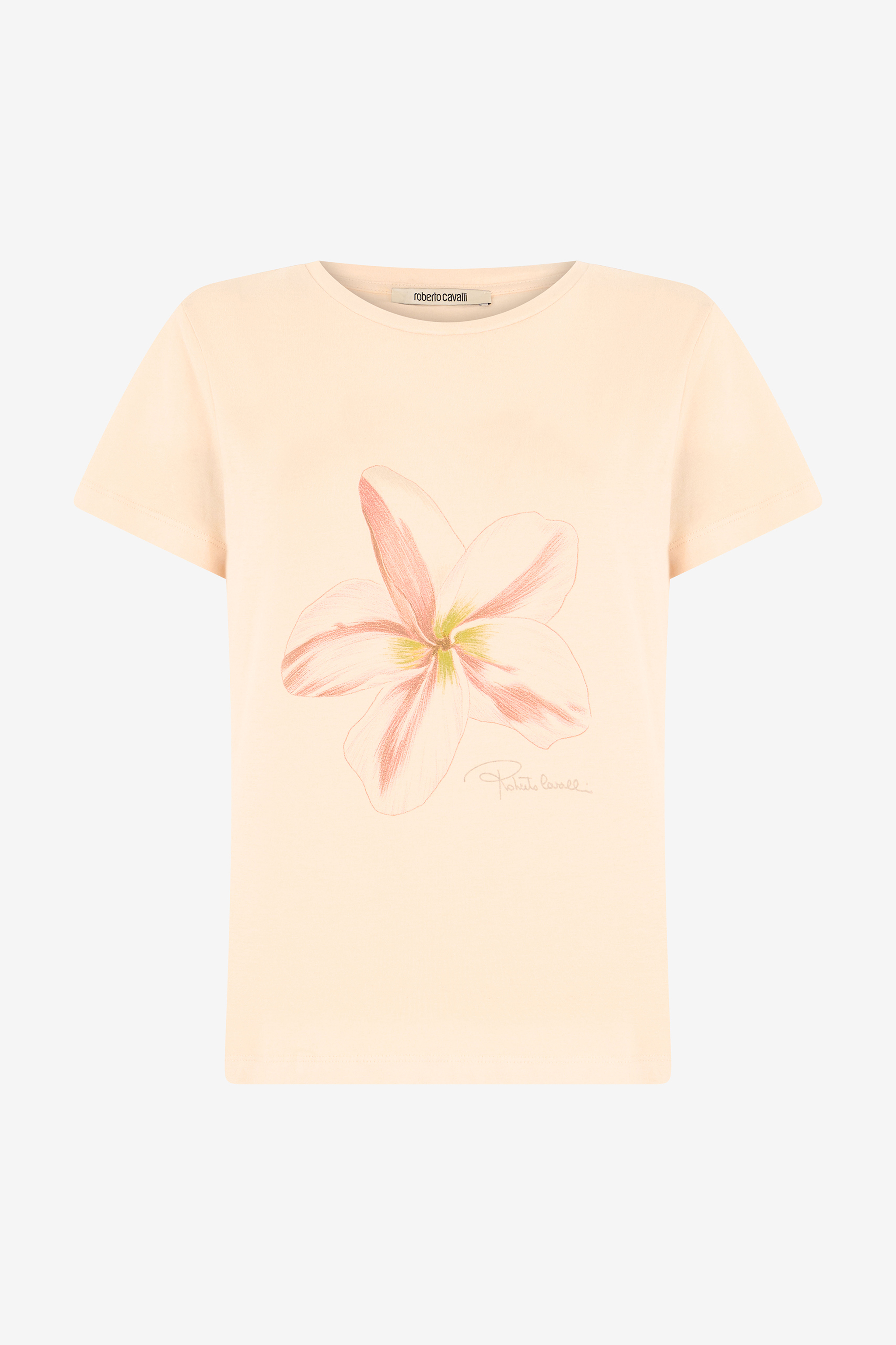 Roberto Cavalli Women's Cream Flower Print T-Shirt - Woman T-Shirts
