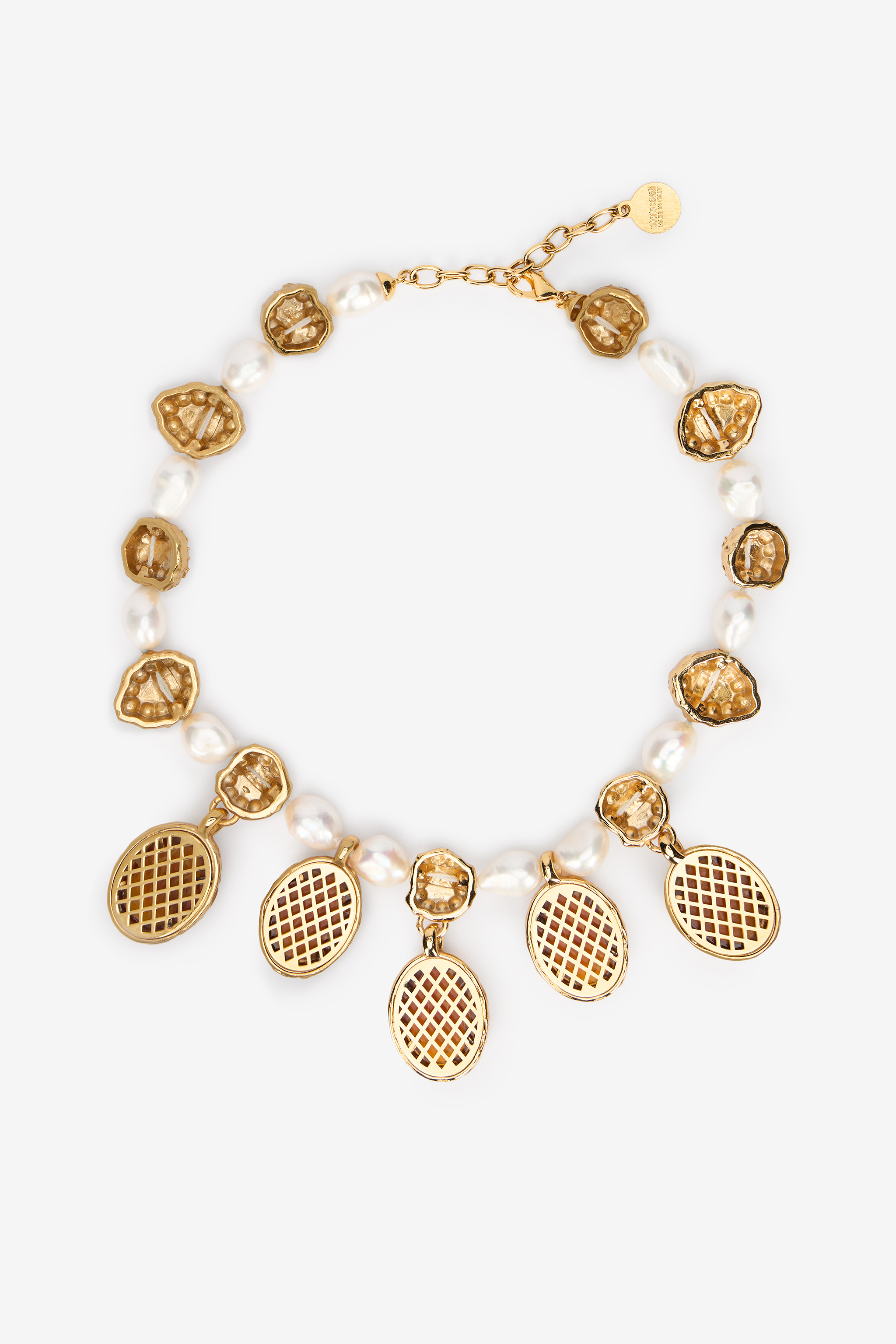 Golden Necklace With Pearls And Topaz-Effect Stones
