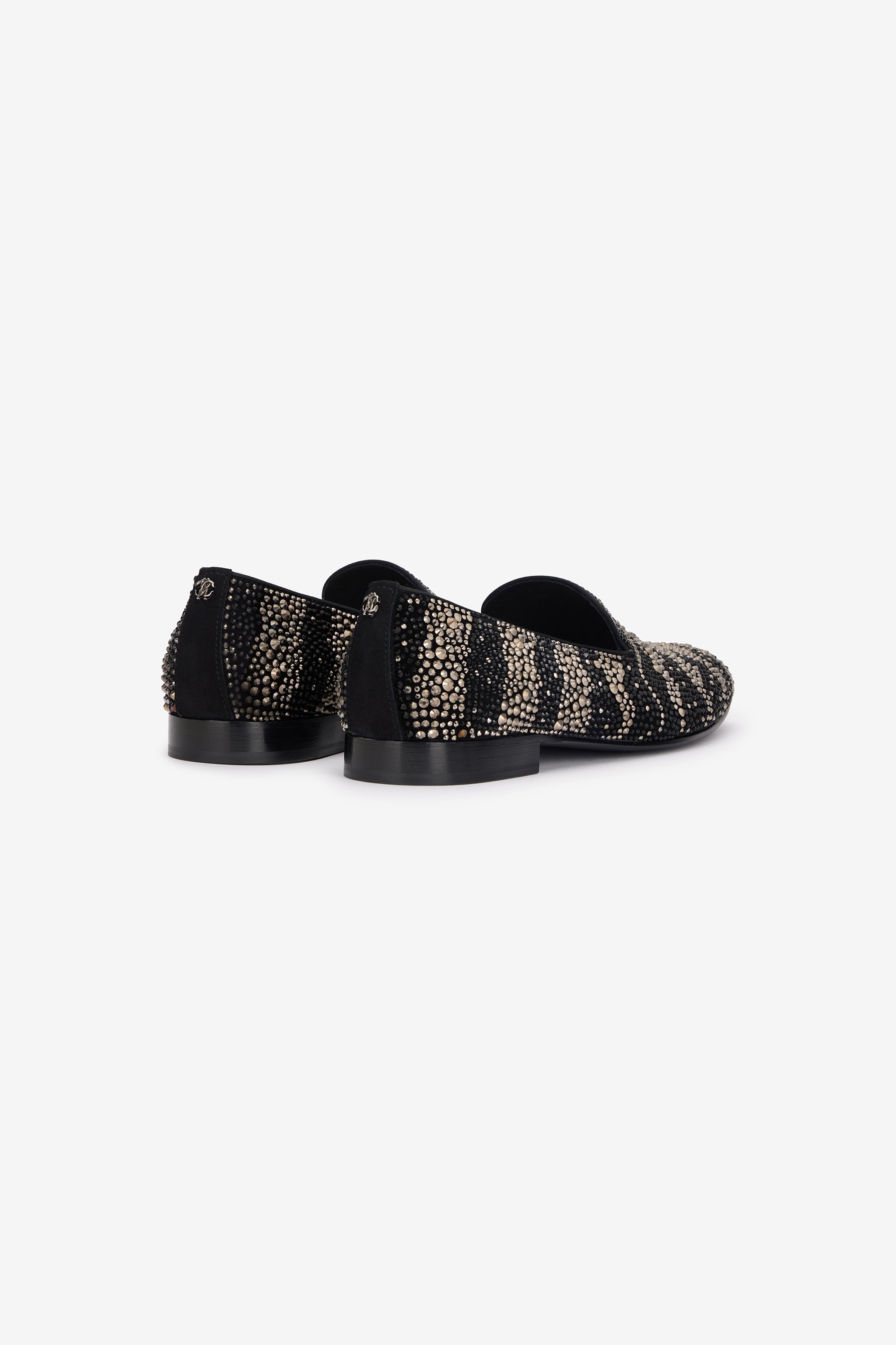 Roberto Cavalli Crystal-embellished Zebra-stripe Slippers In Black/ant Silver