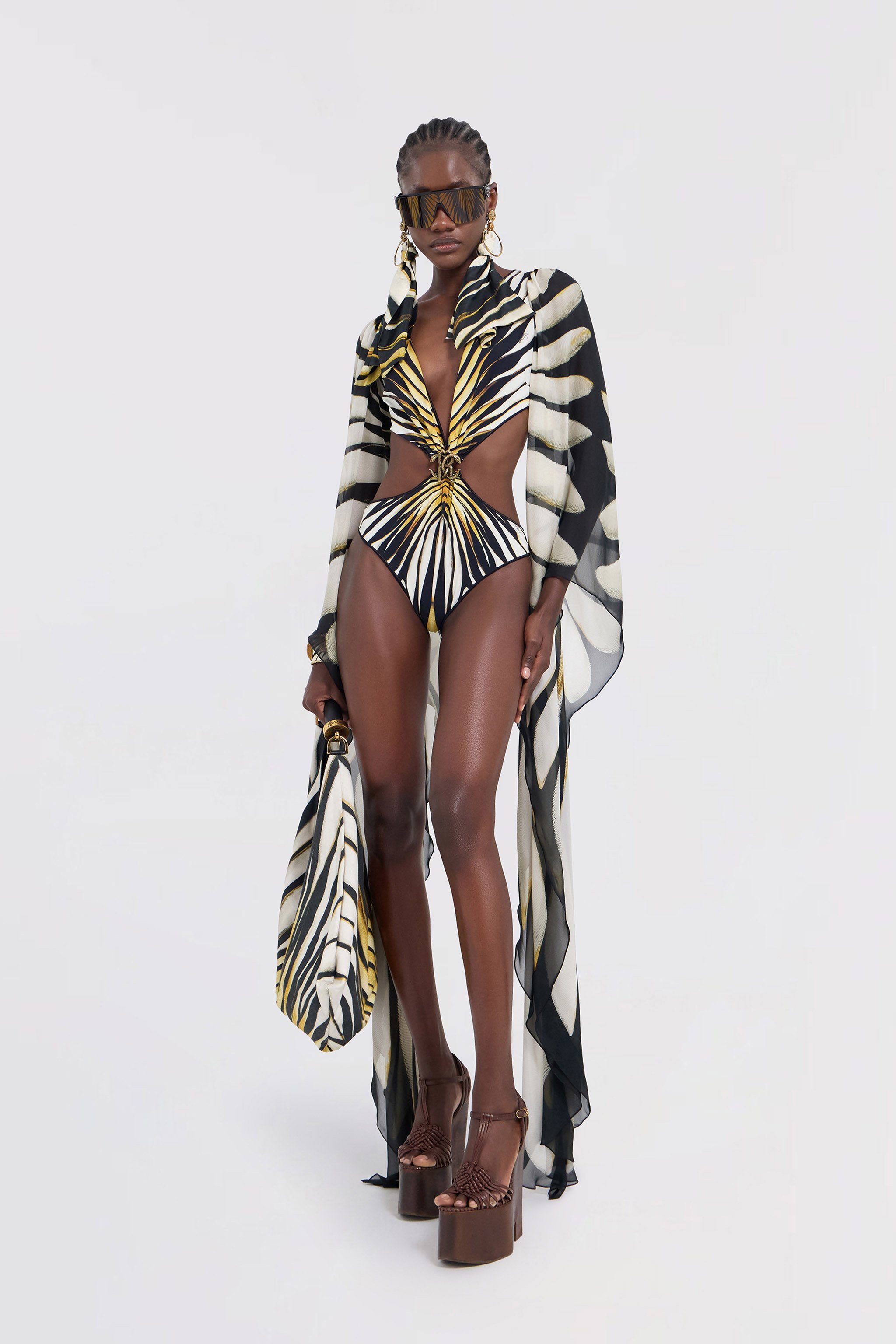 Ray Of Gold Print Cut-out One-Piece Swimsuit