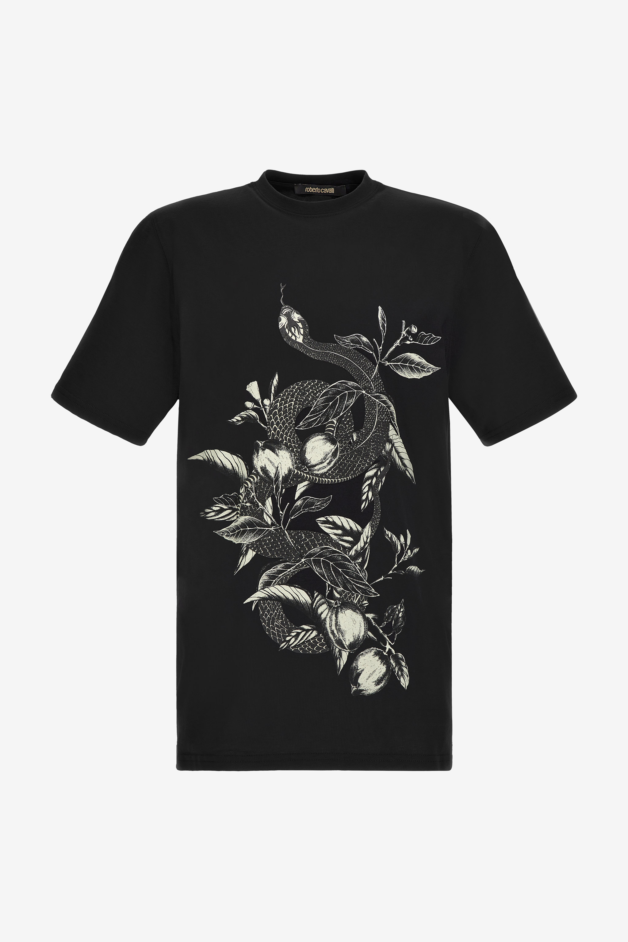 Shop Roberto Cavalli Lemon And Snake Print T-shirt In Black