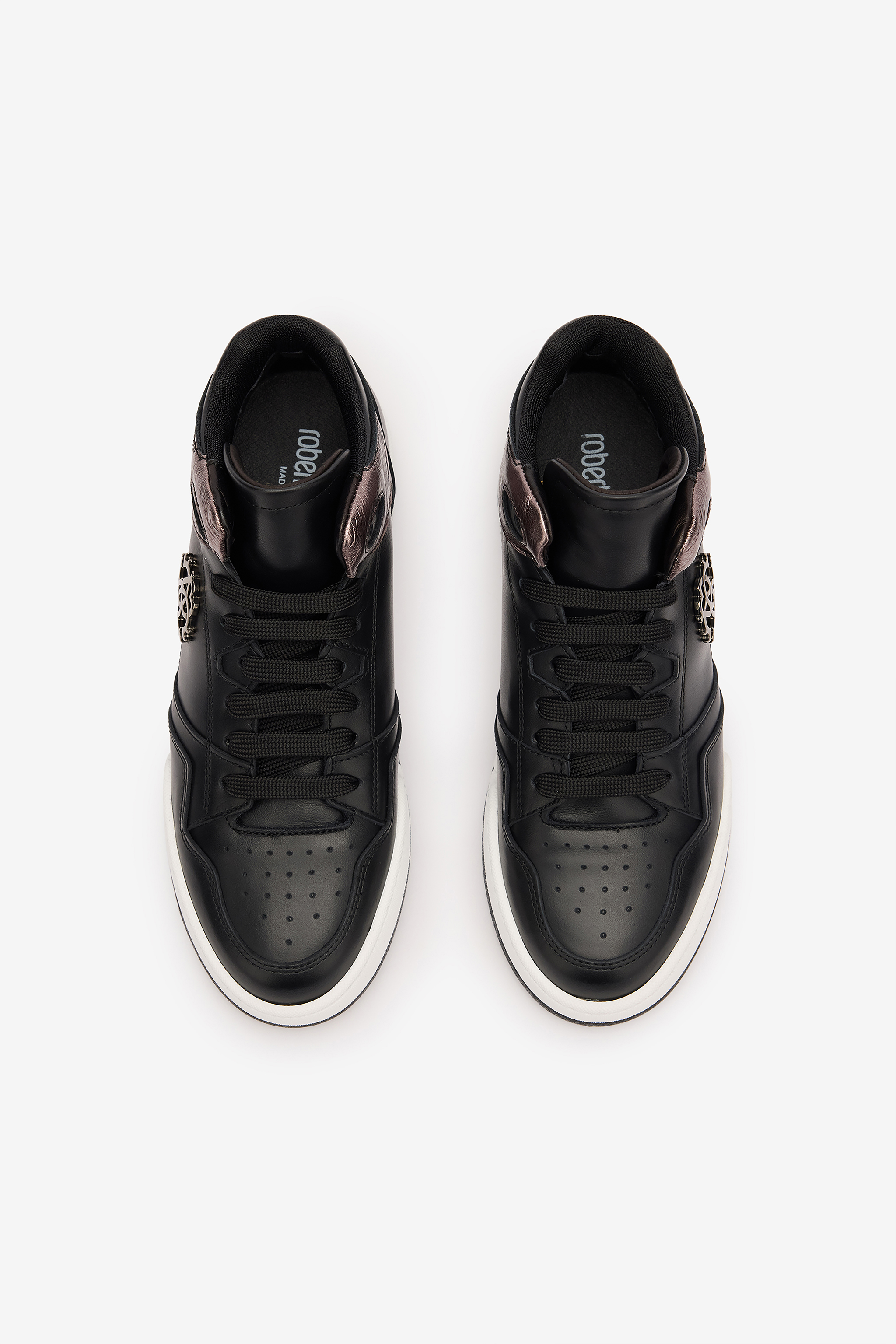 Roberto Cavalli High-top Sneakers With Laminated Insert In Black/bordeaux/cdf