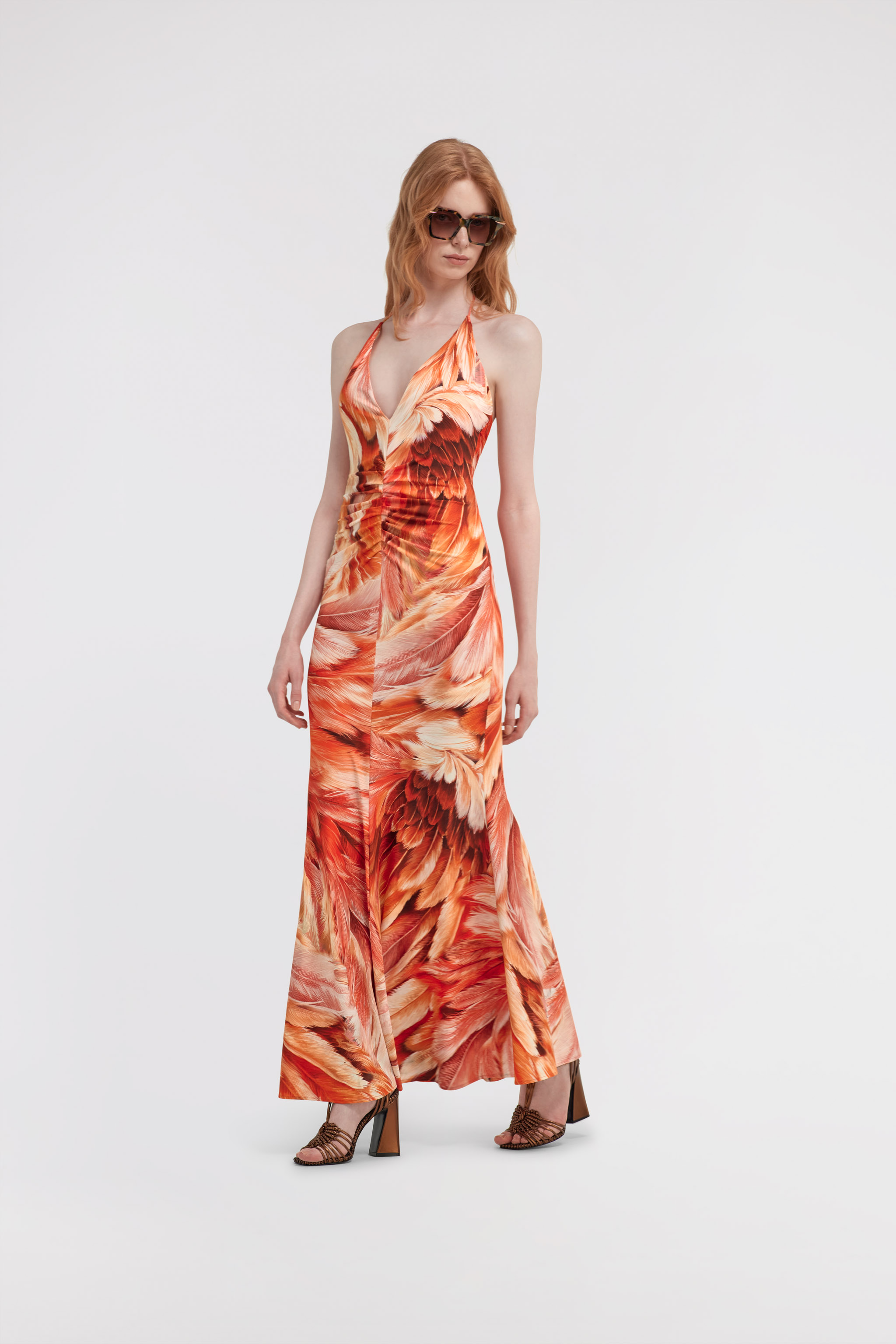 ROBERTO CAVALLI MAXIKLEID MIT PLUMANGE-PRINT