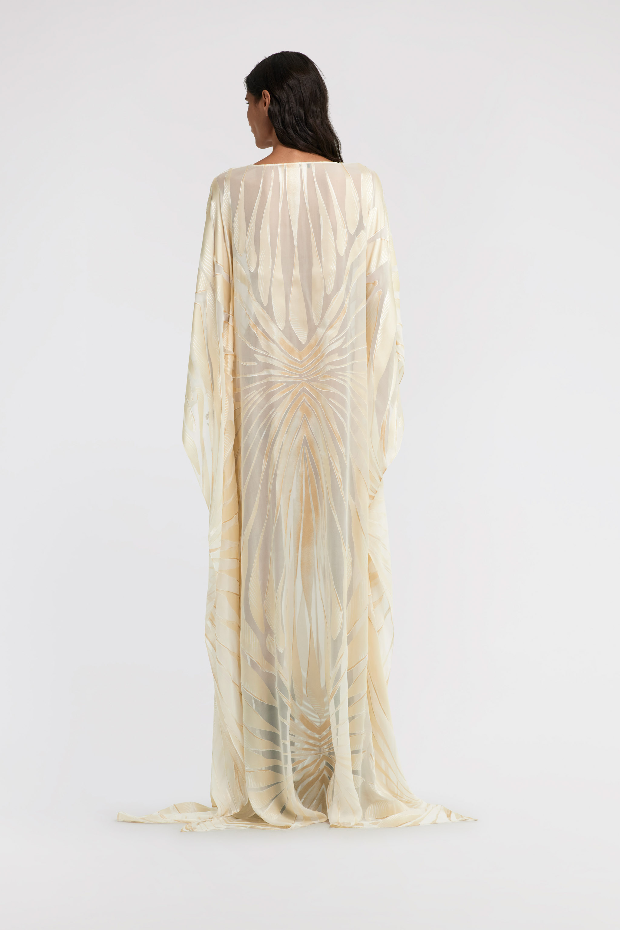 Roberto Cavalli Satin Caftan With Ray Of Gold Print In Ivory
