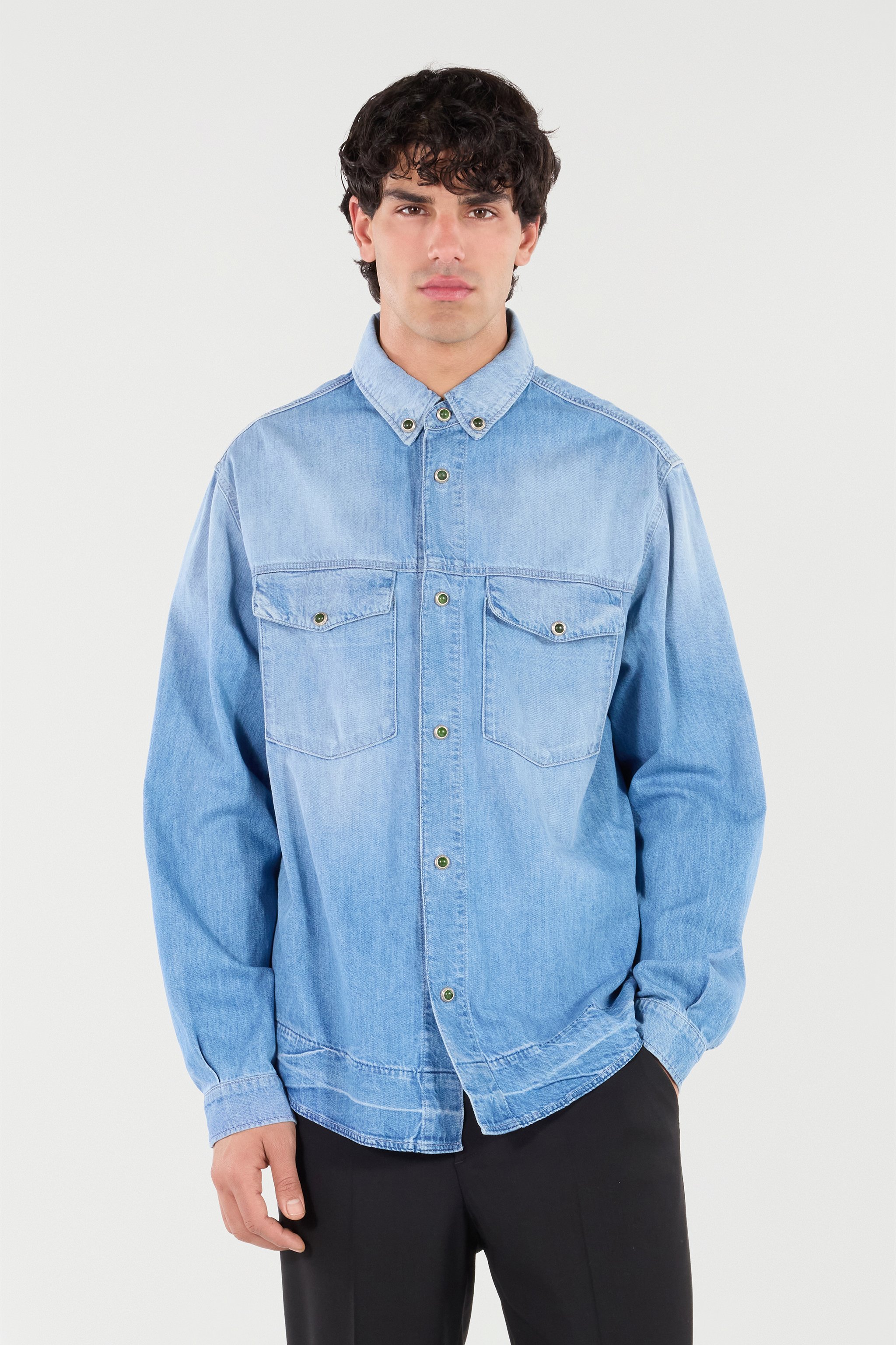 Roberto Cavalli Denim Shirt With Jewel Buttons In Blue
