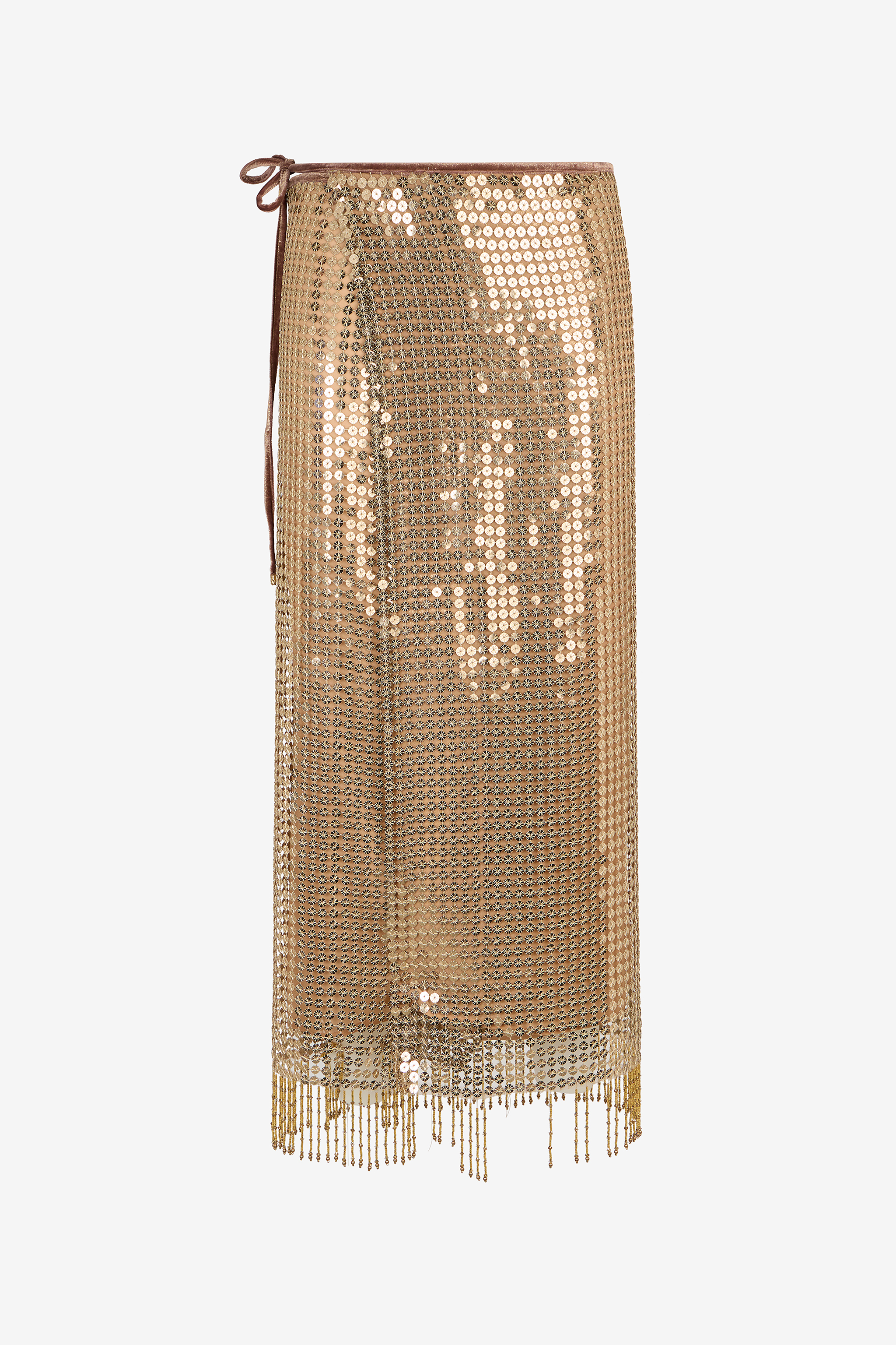 Roberto Cavalli Sequin Fringed Midi Skirt In Gold