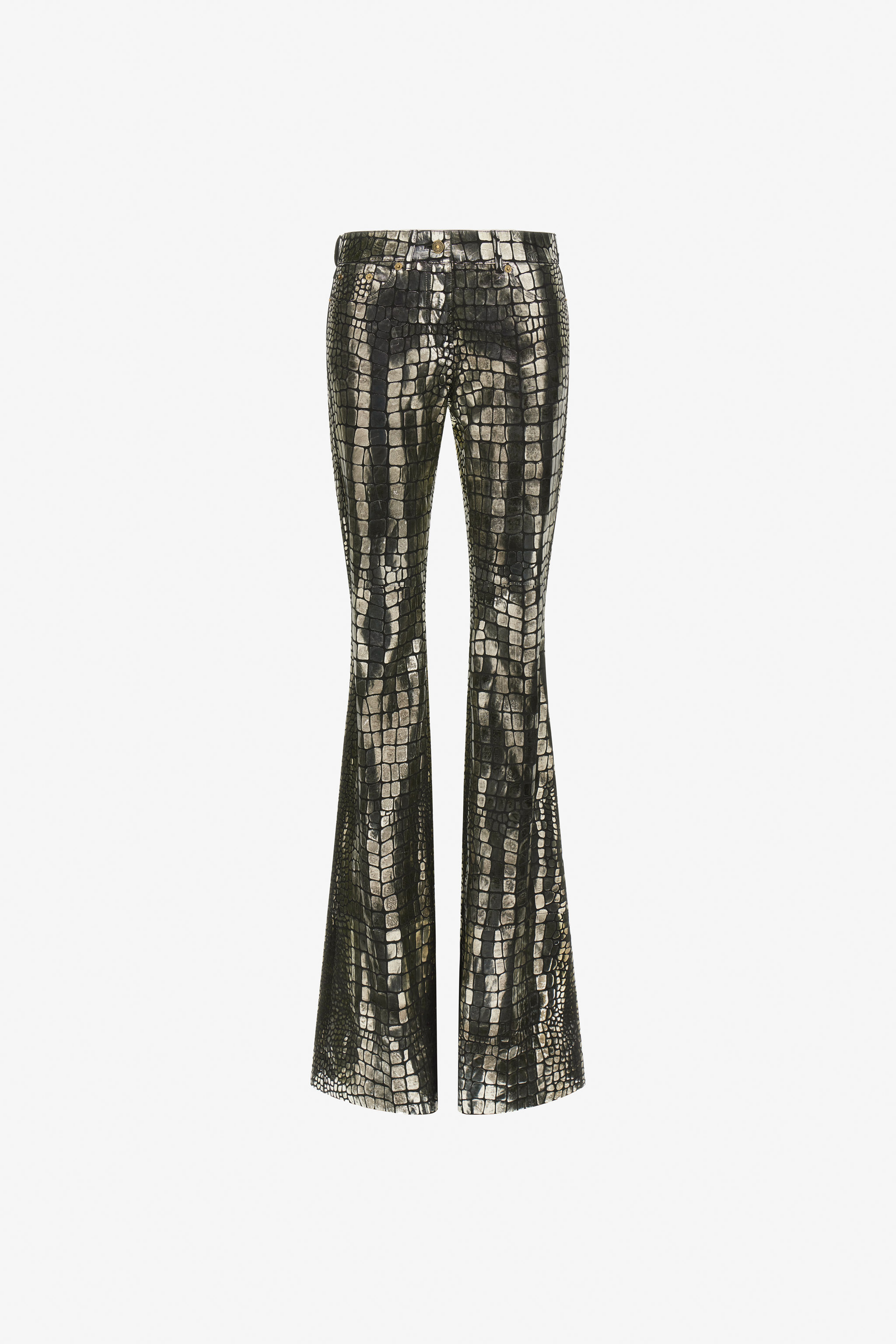 Roberto Cavalli Women's Silver Crocodile Effect Pants - Trousers & Shorts
