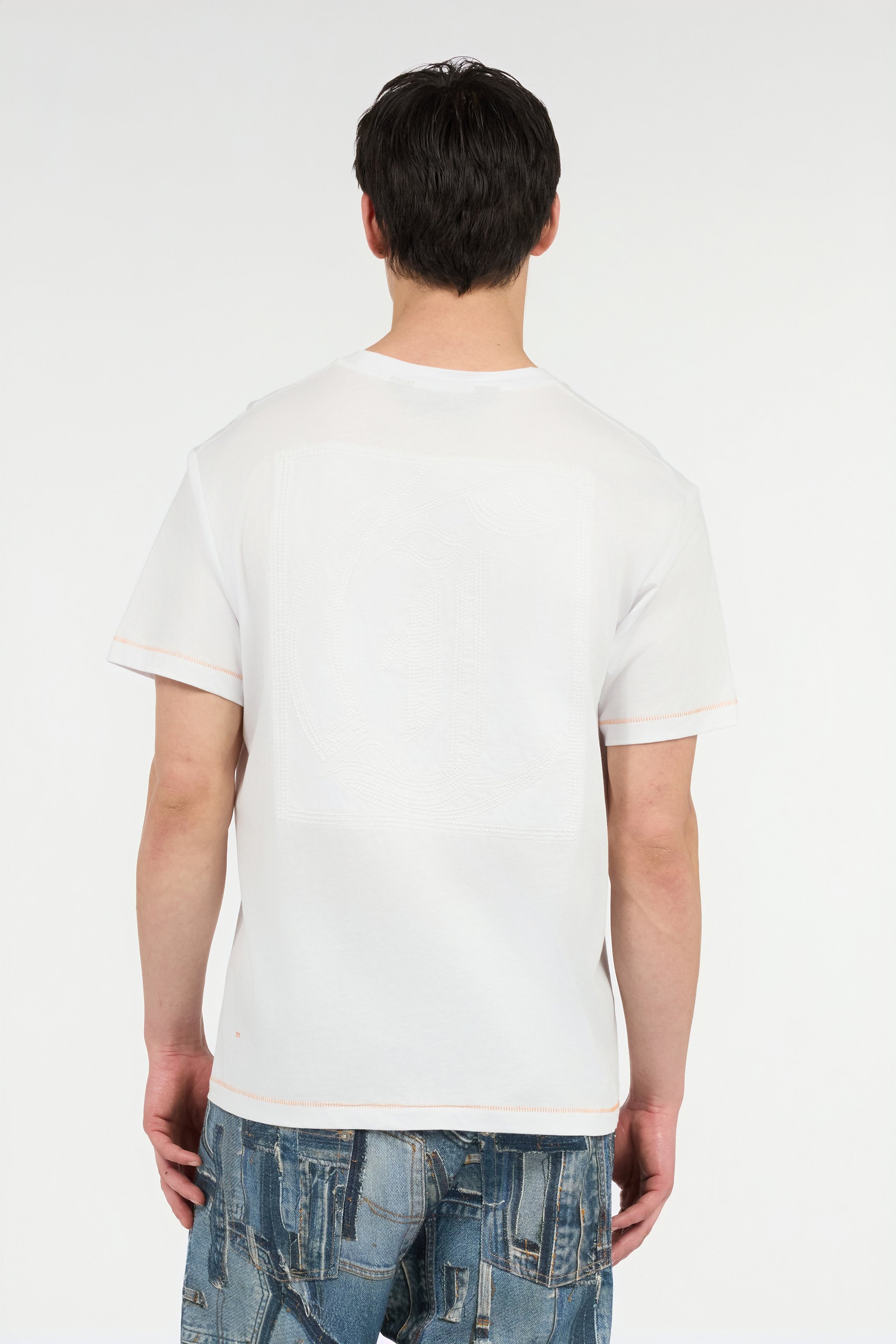 Roberto Cavalli T-shirt With Jc Monogram And Contrasting Topstitching In White
